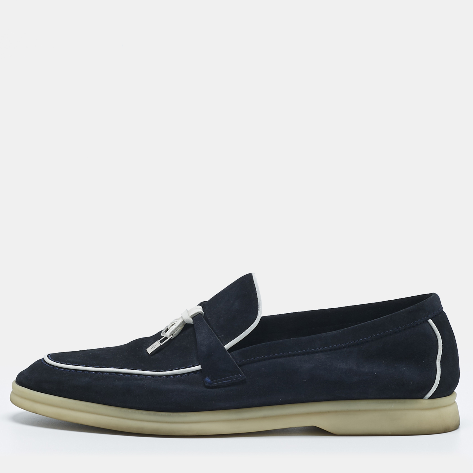 

Loro Piana Navy Blue Suede Summer Charms Walk Loafers Size