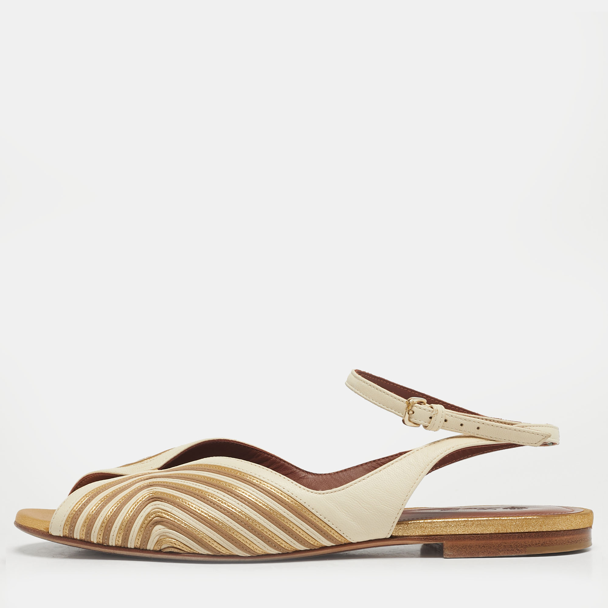 

Loro Piana Cream/Gold Leather Ankle Strap Sandals Size
