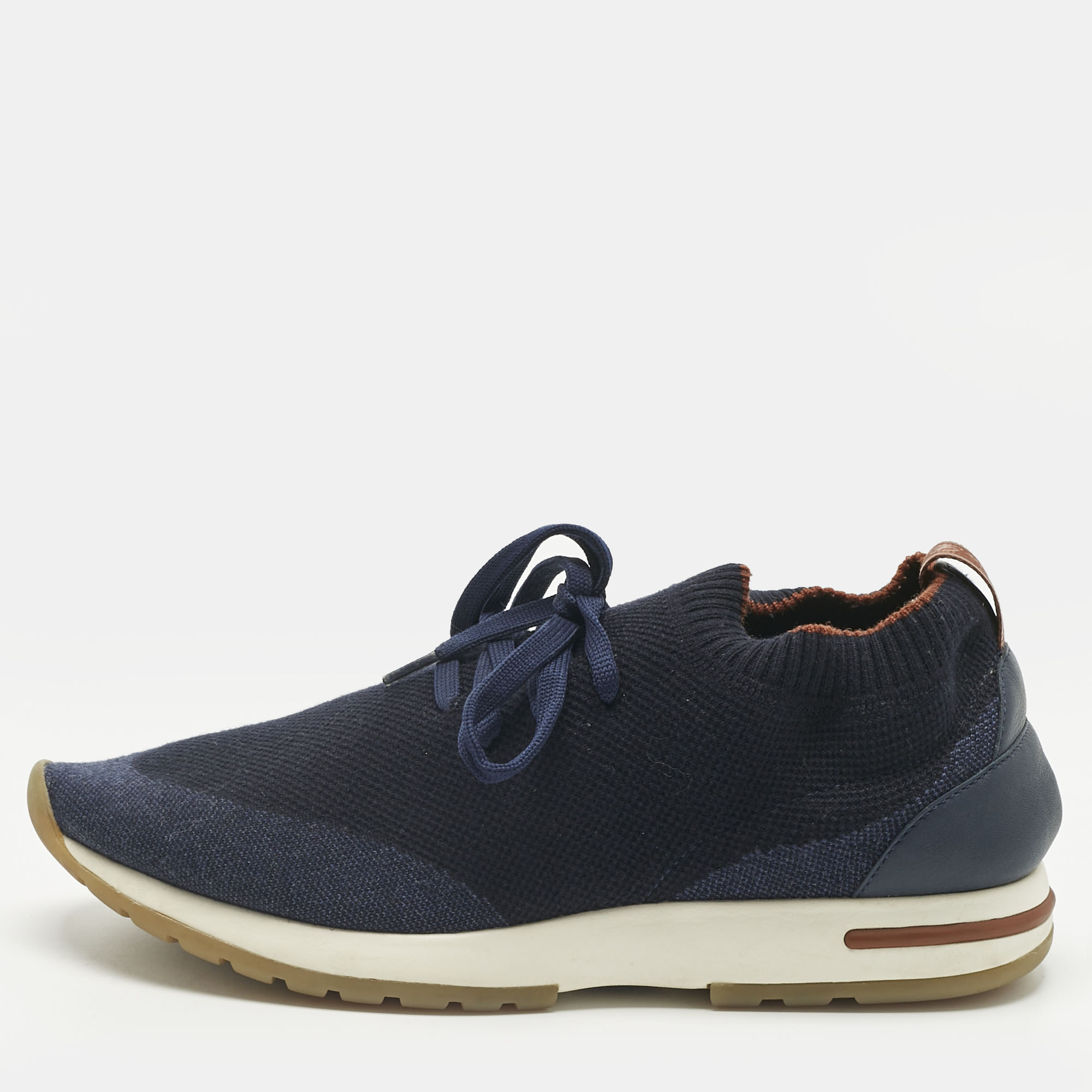 

Loro Piana Navy Blue Knit Fabric and Leather 360 LP Flexy Walk Slip On Sneakers Size