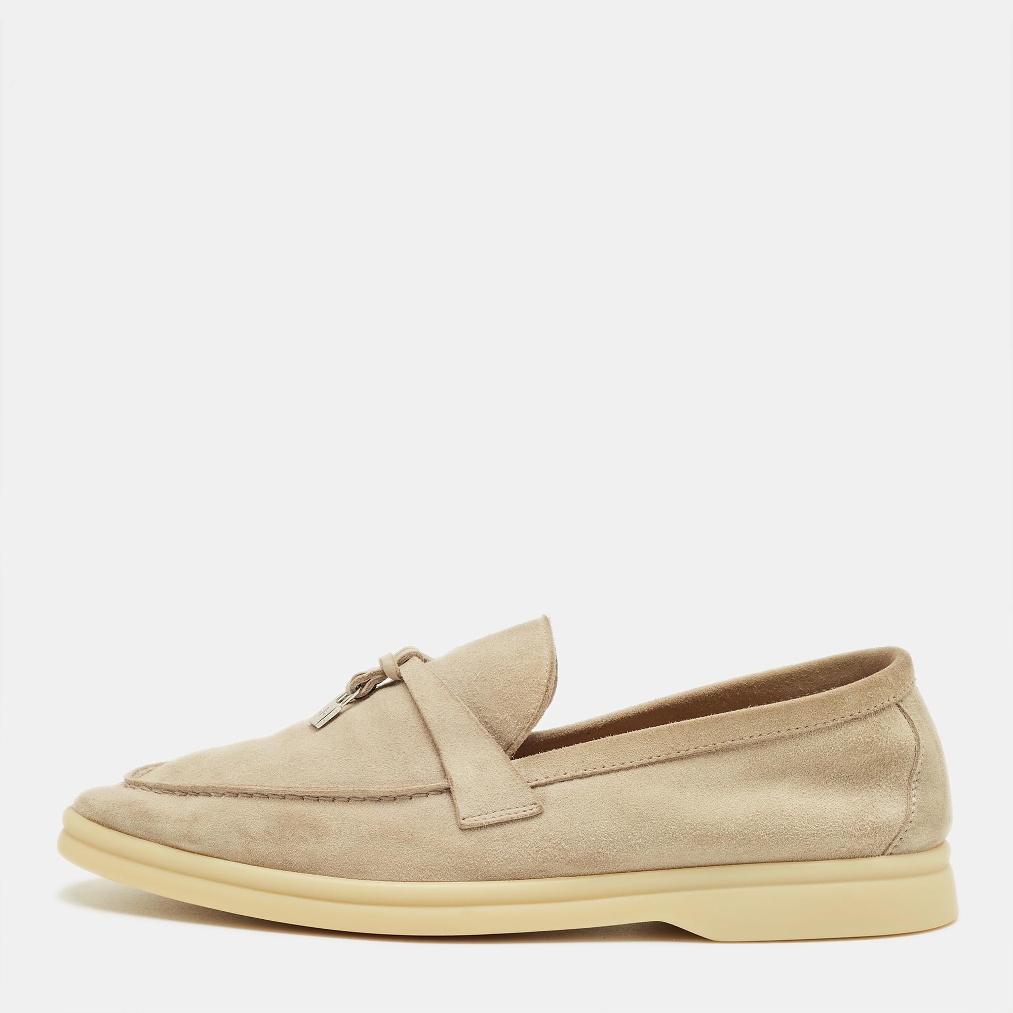 Pre-owned Loro Piana Beige Suede Summer Charms Walk Loafers Size 38.5 In Sand