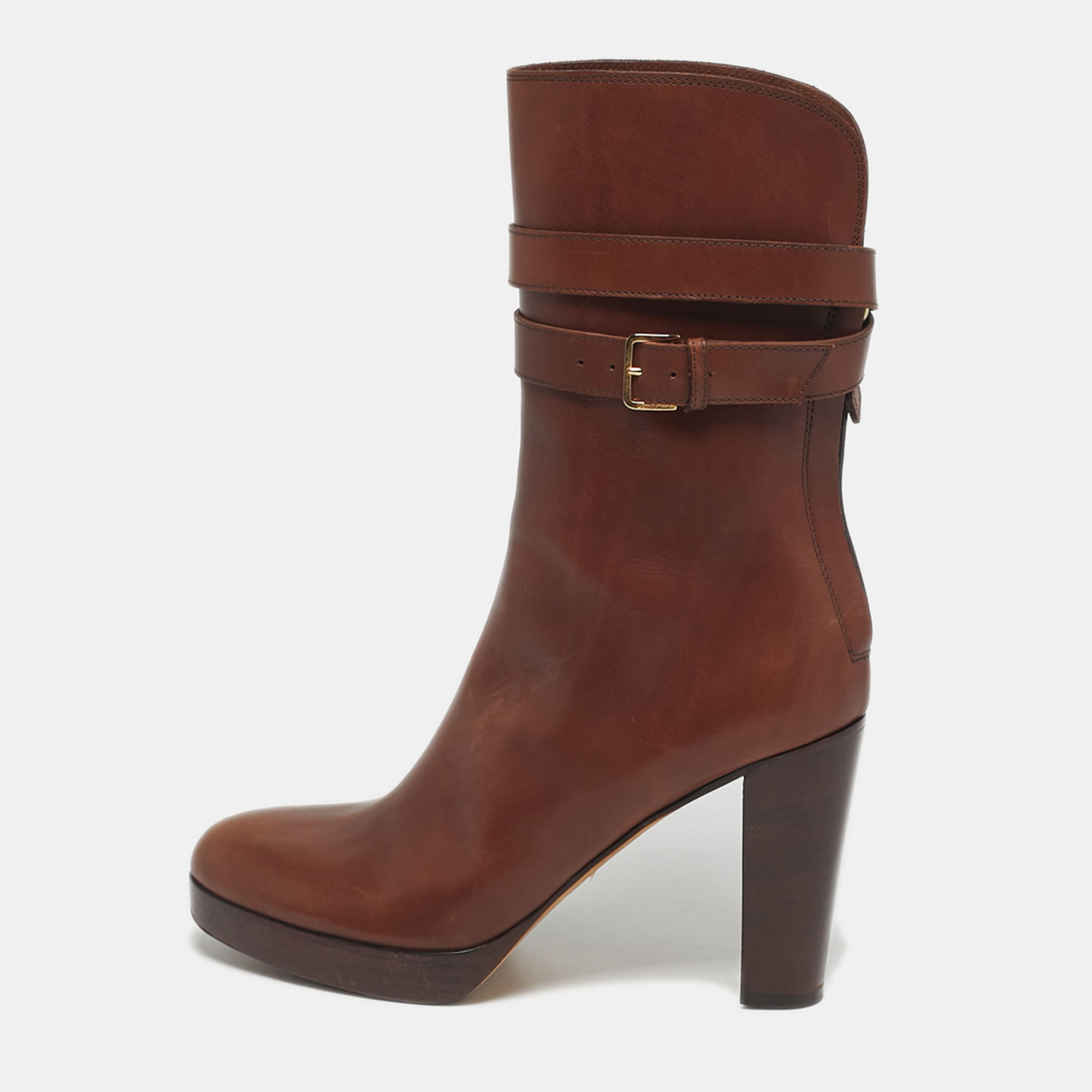 

Loro Piana Brown Leather Buckle Details Ankle Length Boots Size