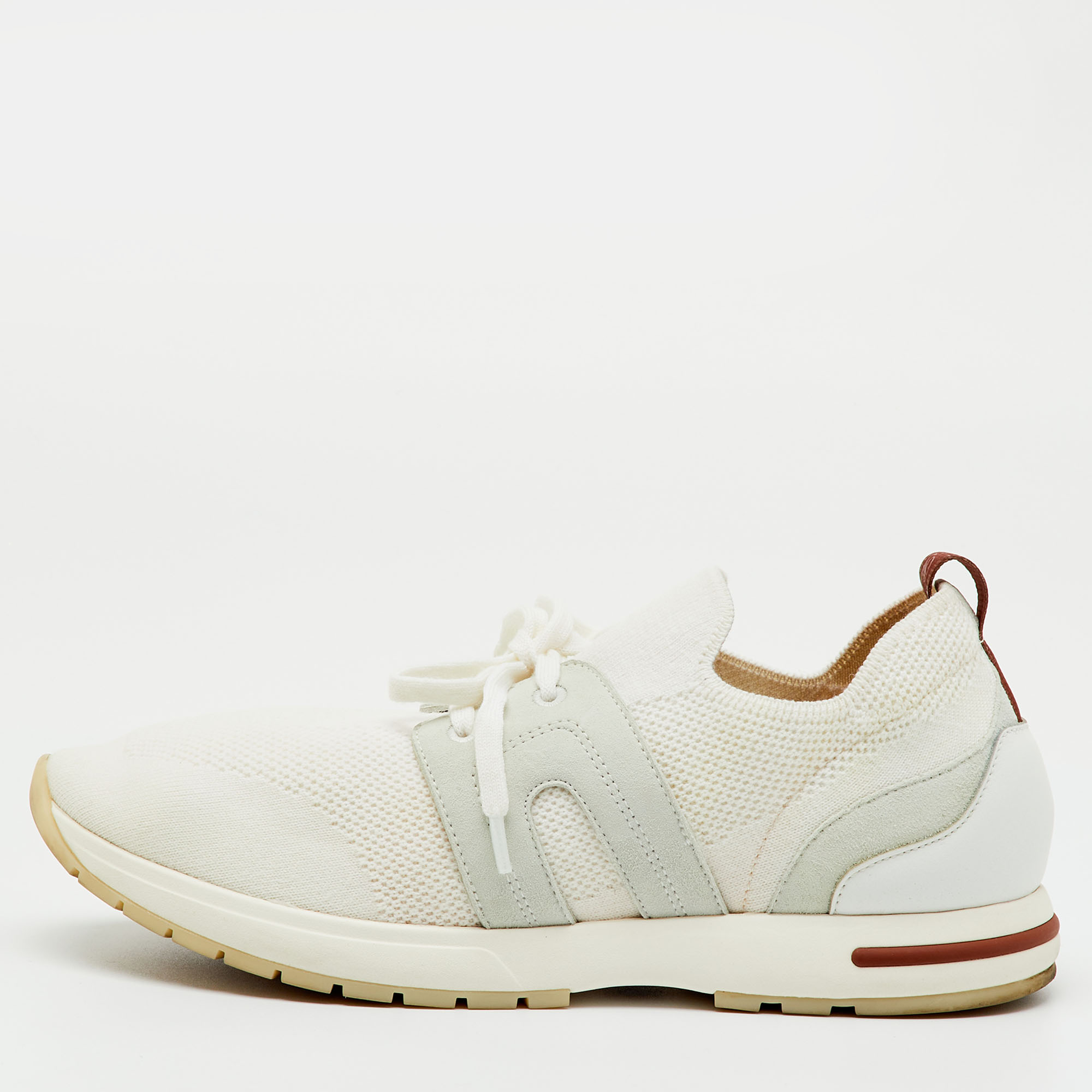 LORO PIANA Pre-owned White Knit Fabric And Suede 360 Lp Flexy Walk Lace Up Sneakers Size 40