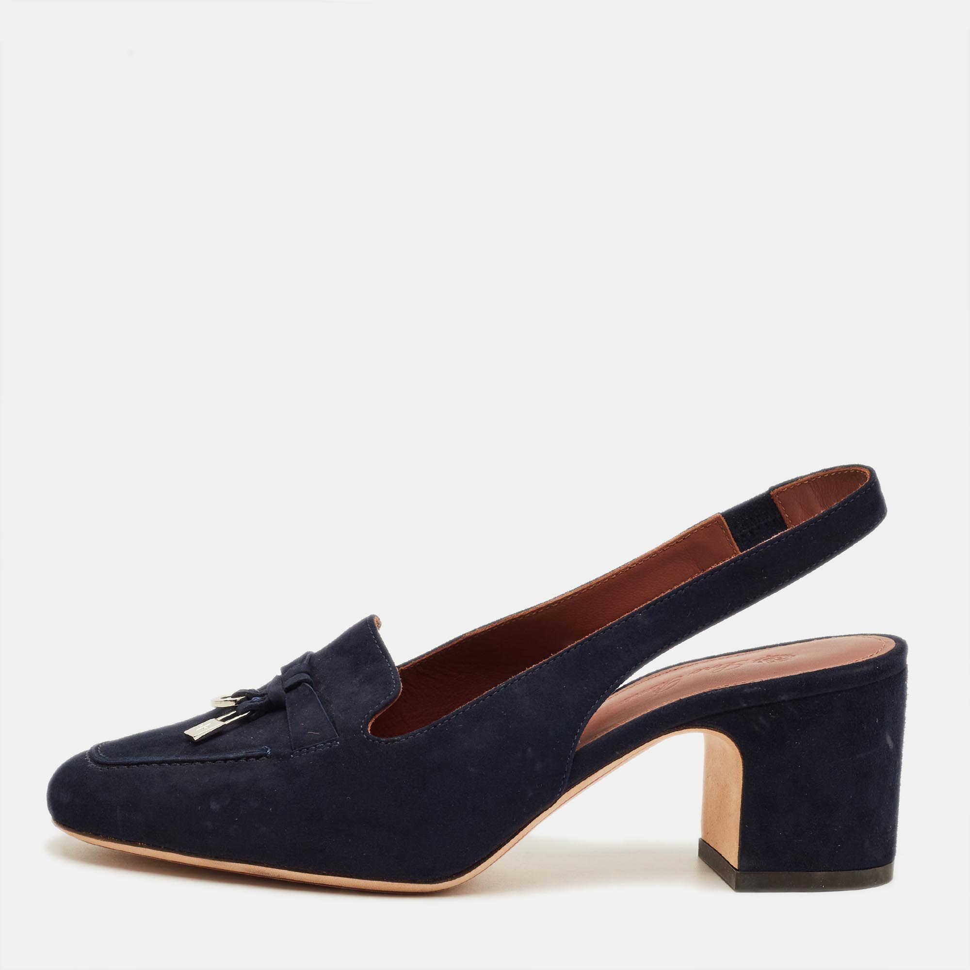 Pre-owned Loro Piana Navy Blue Suede Summer Charms Walk Slingback Sandals Size 35.5