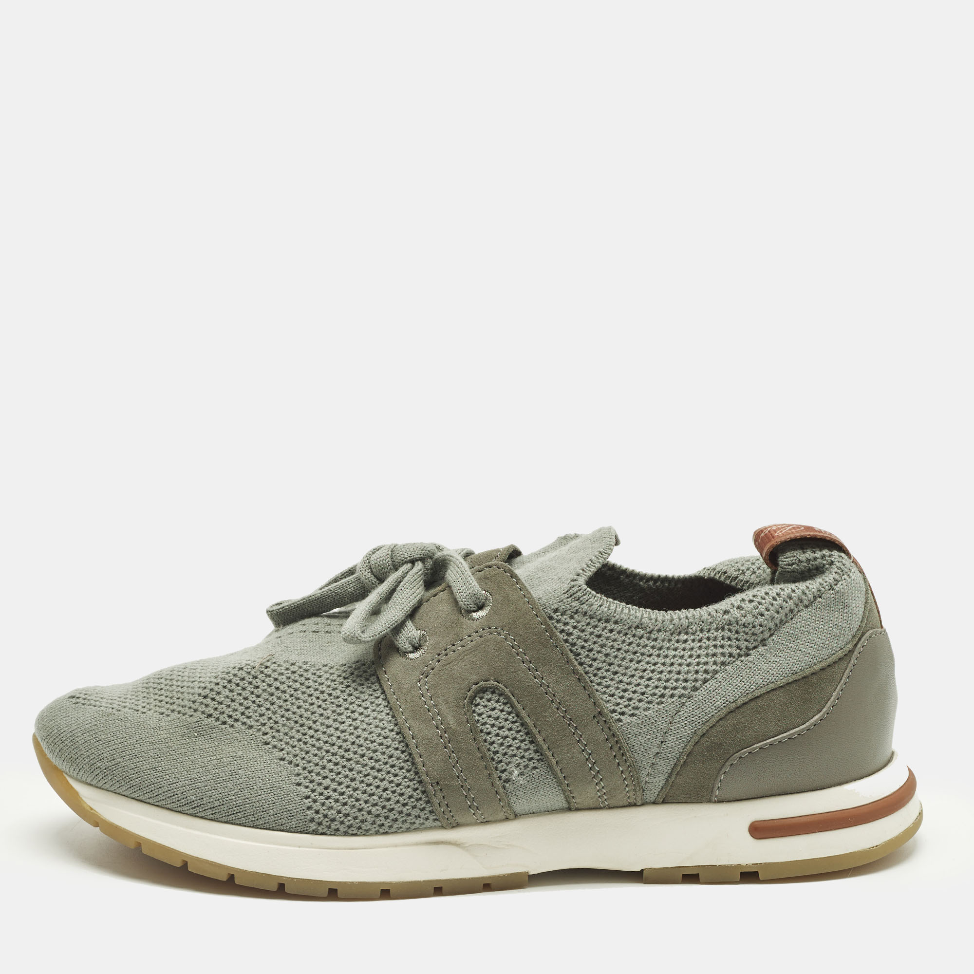 Pre-owned Loro Piana 360 Lp Flexy Walk Size 36 Grey Knit Fabric Lace Up Sneakers In Gray