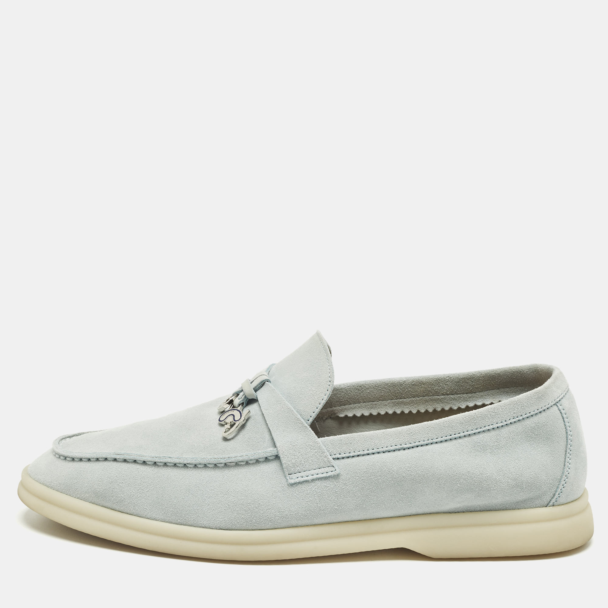 

Loro Piana Summer Charms Walk Size  Blue Suede Loafers