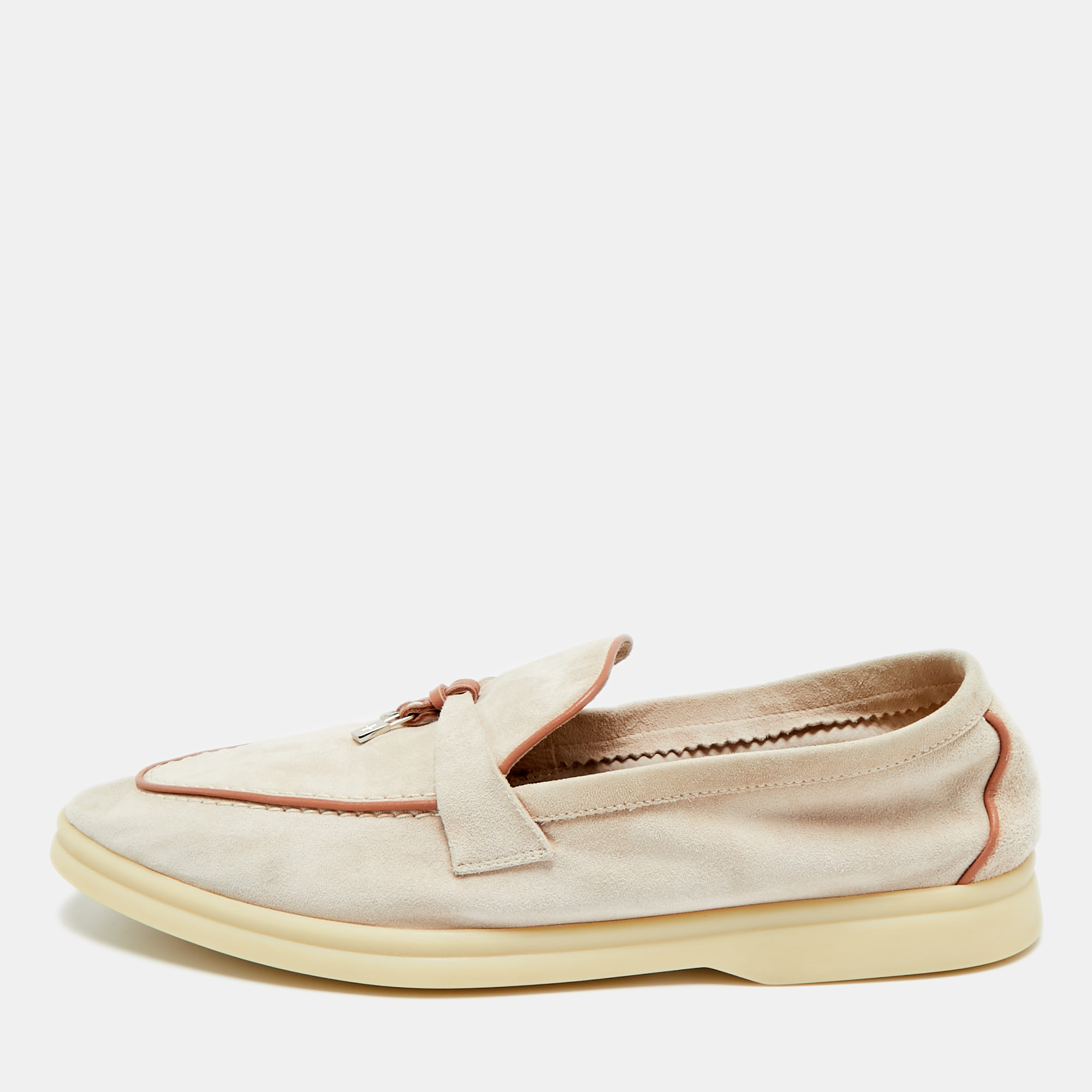 

Loro Piana Summer Charms Walk Size  Beige Suede Loafers