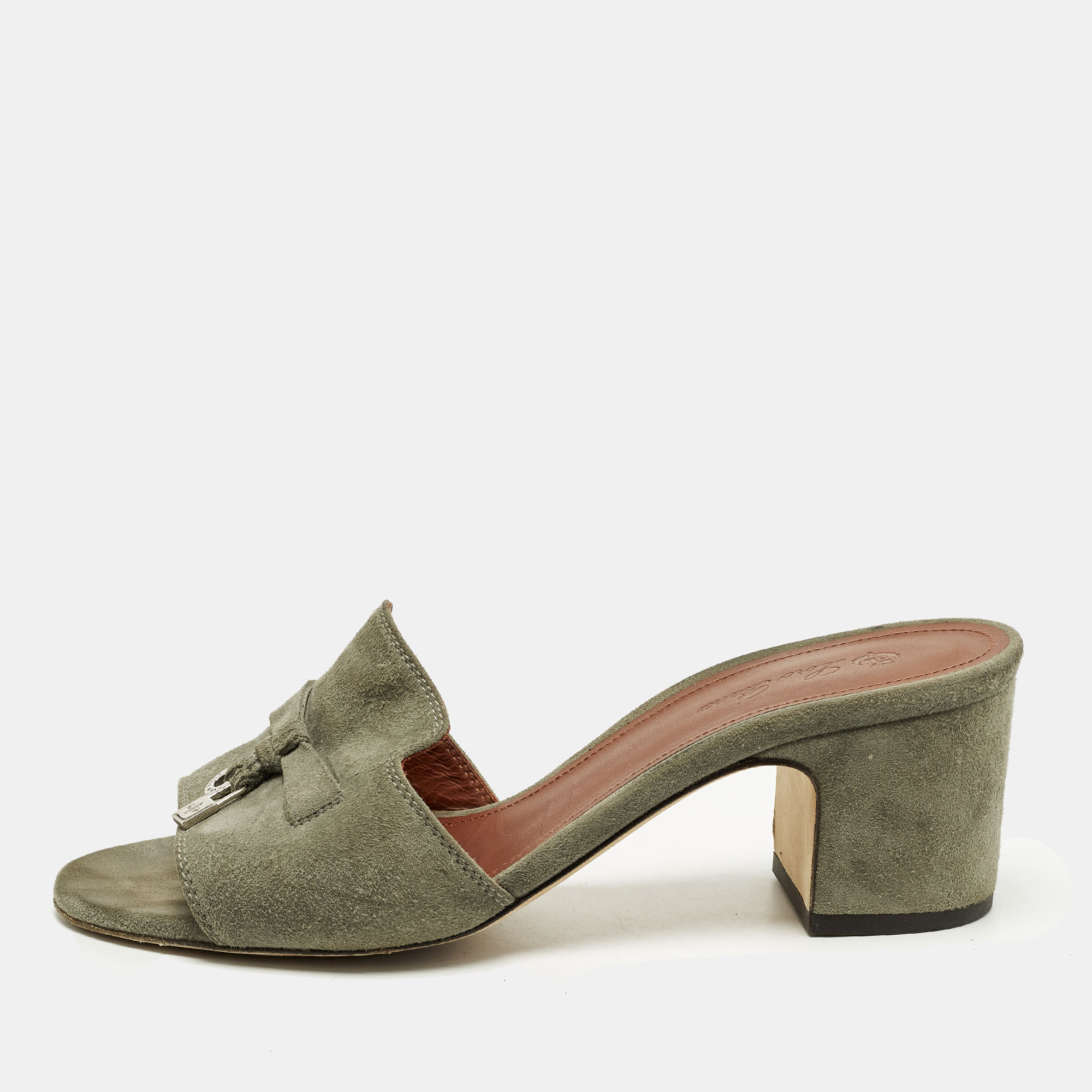 

Loro Piana Summer Charms Walk Size  Green Suede Slide Sandals