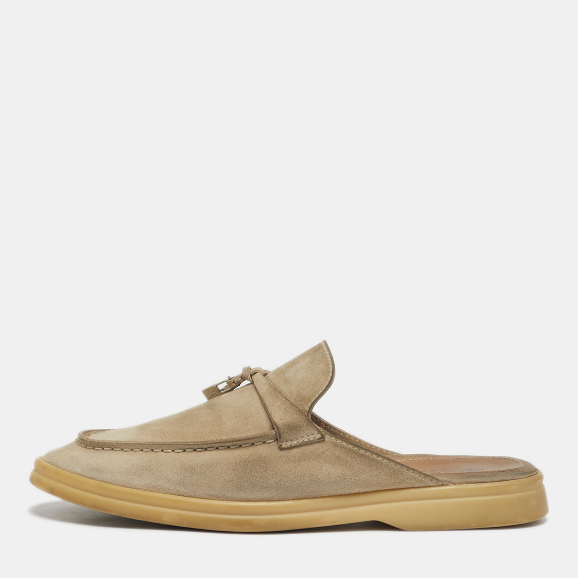 

Loro Piana Babouche Charms Walk Size  Grey Suede Mules