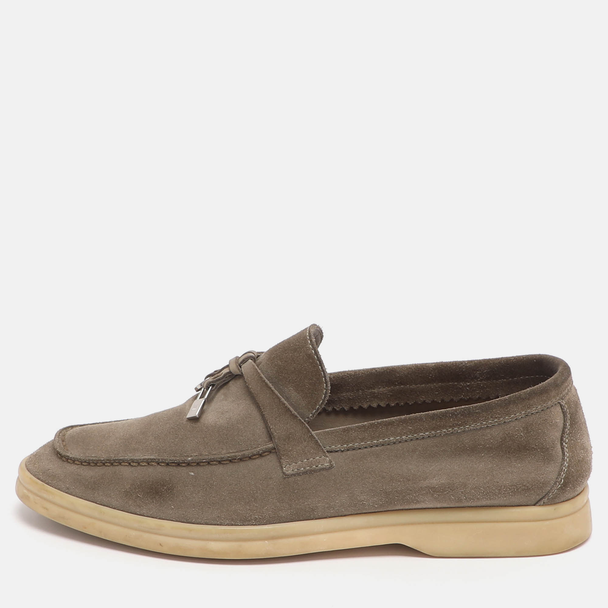 

Loro Piana Summer Charms Walk Size  Green Suede Loafers