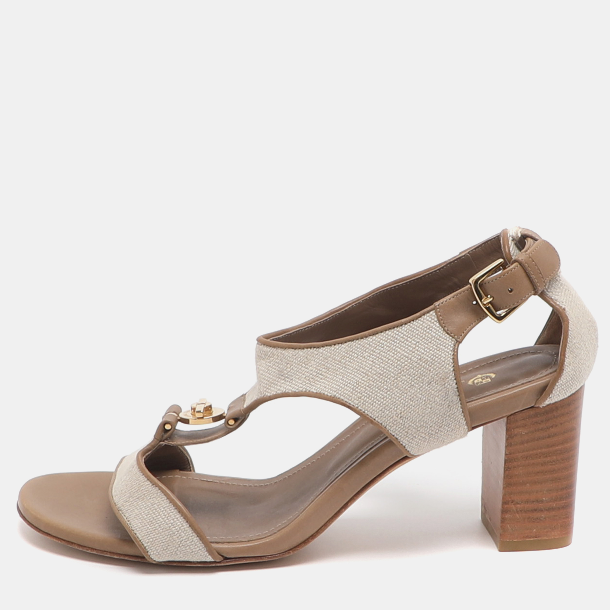 

Loro Piana Size 37 Beige Canvas and Leather Ankle Strap Sandals