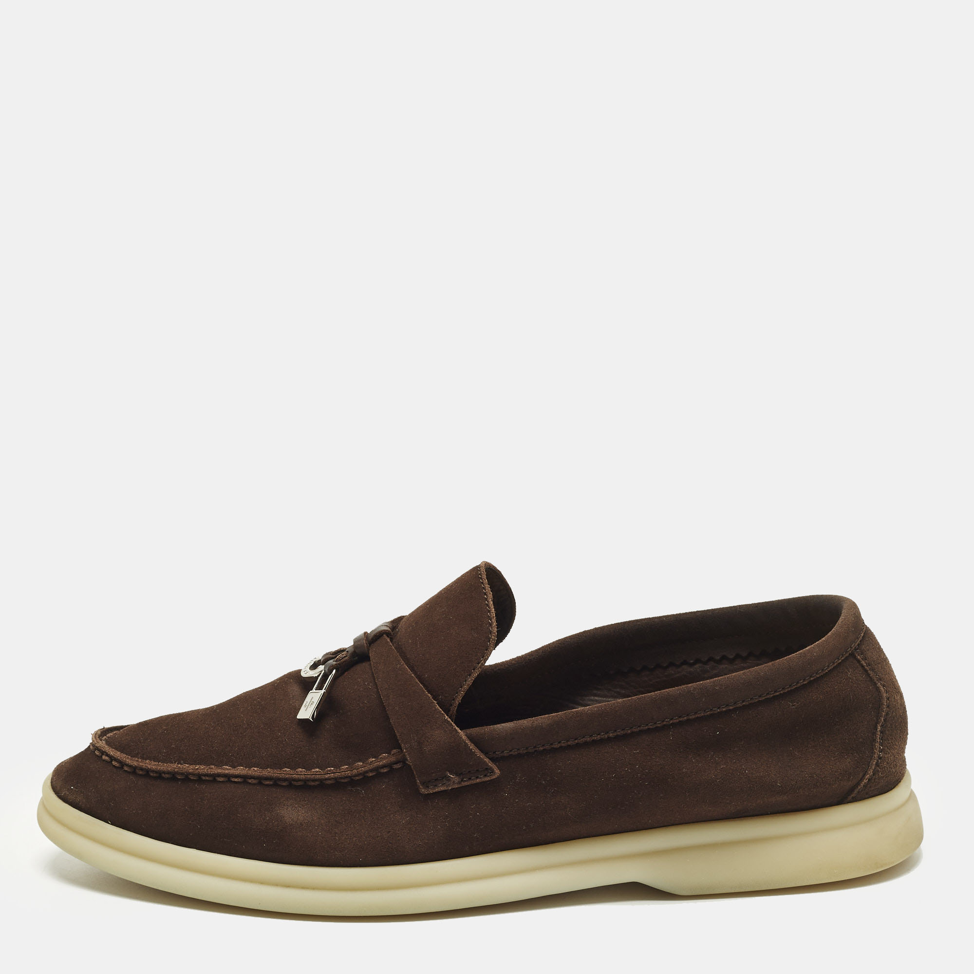 

Loro Piana Summer Charms Walk Size  Dark Brown Suede Loafers
