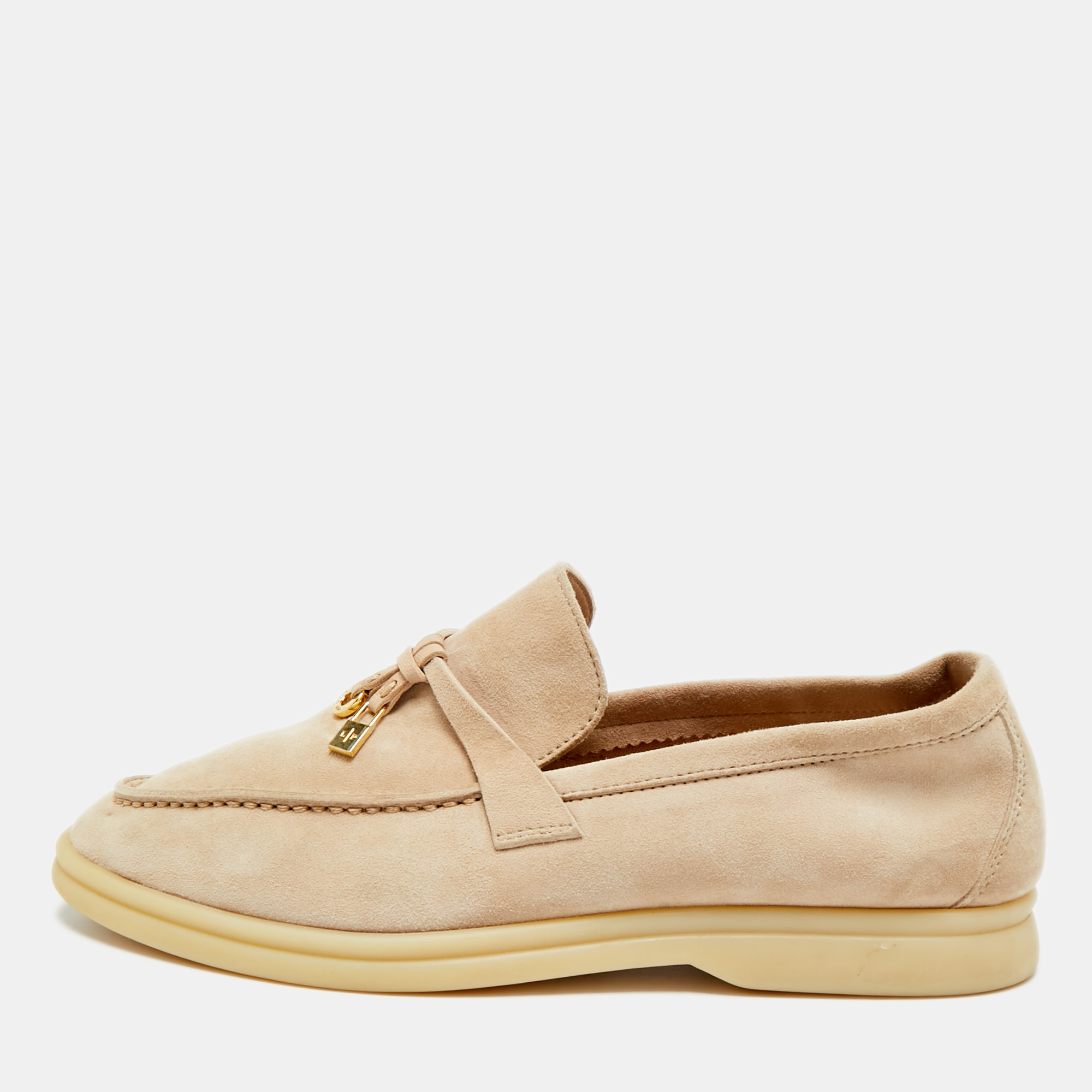 

Loro Piana Summer Charms Walk Size  Beige Suede Loafers