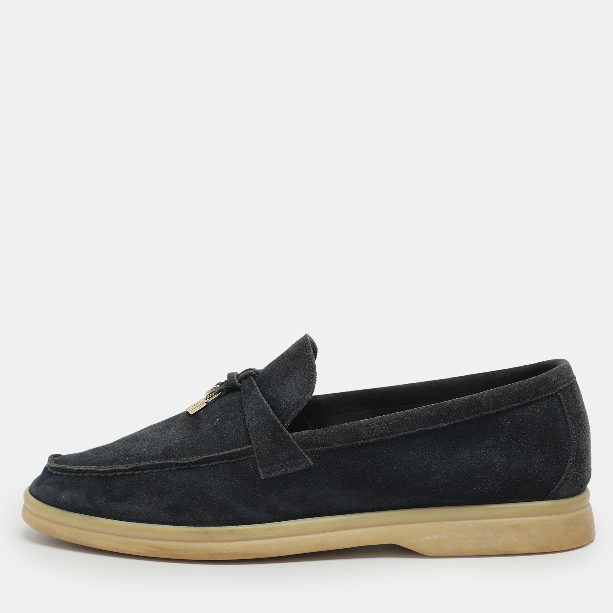 

Loro Piana Summer Charms Walk Size  Blue Suede Loafers