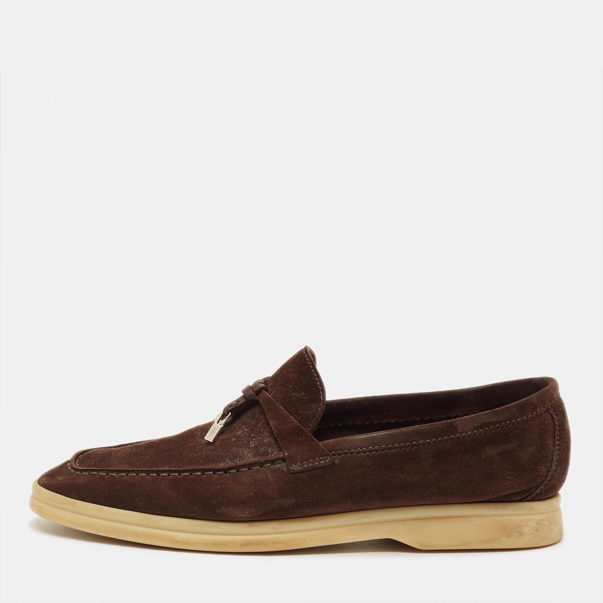 

Loro Piana Summer Charms Walk Size  Brown Suede Loafers