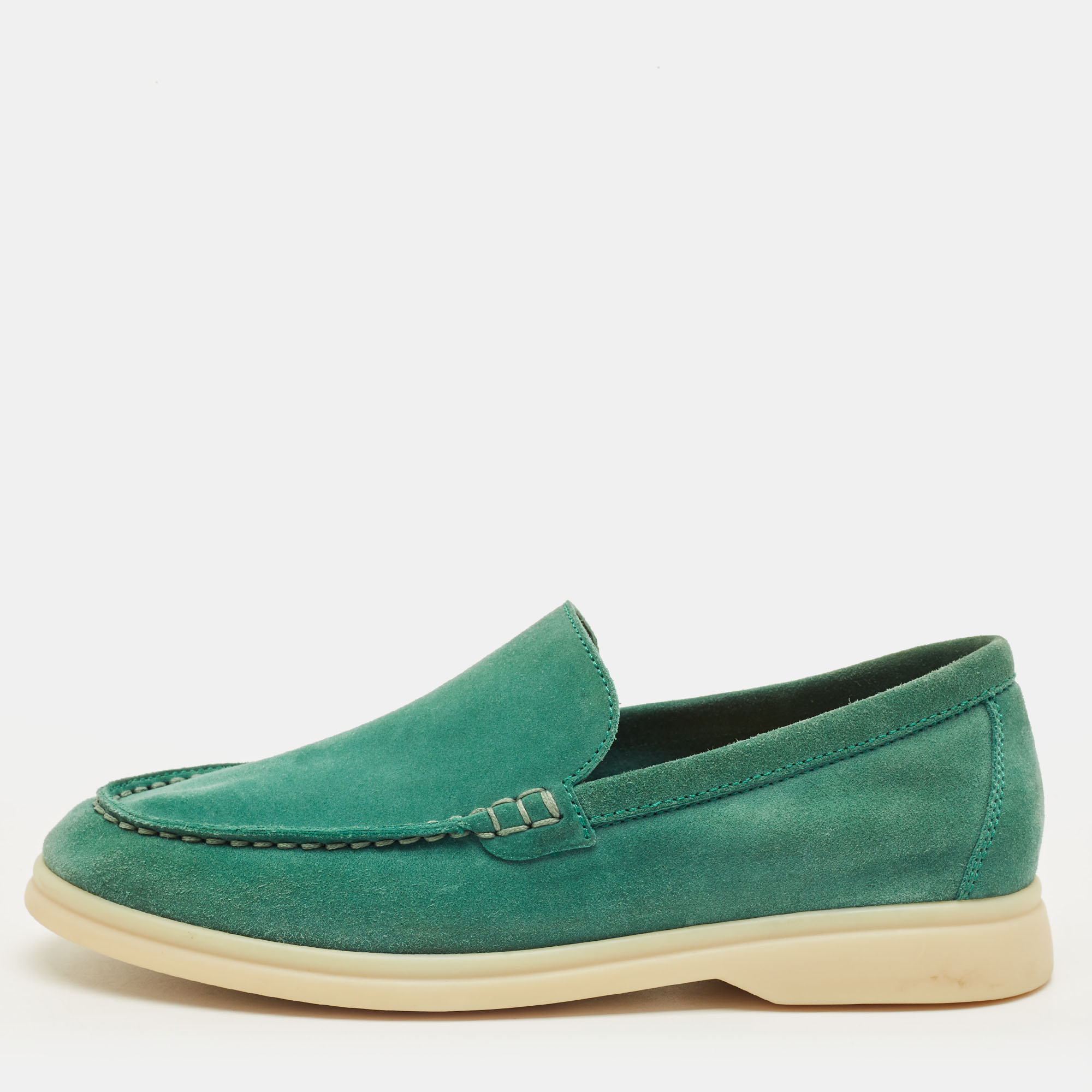 

Loro Piana Summer Charms Walk Size  Green Suede Loafers