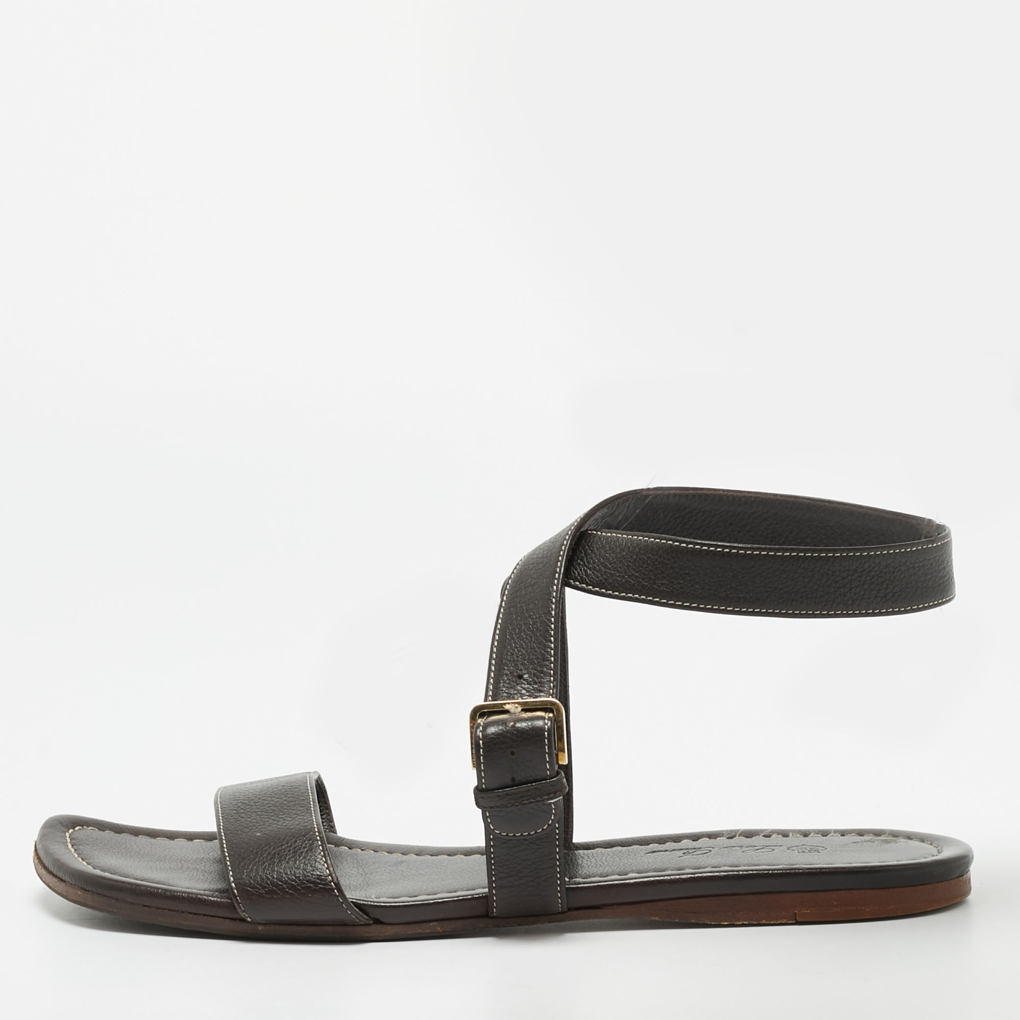 

Loro Piana Size  Brown Leather Ankle Strap Sandals