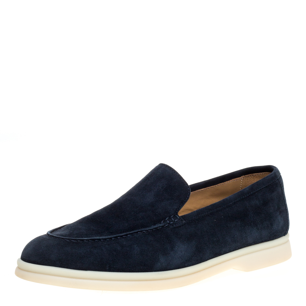 Click to view more detailed imagery on our partner's website Pre-owned Loro Piana Blue Suede 'summer Walk' Slip On Loafers Size 38.5