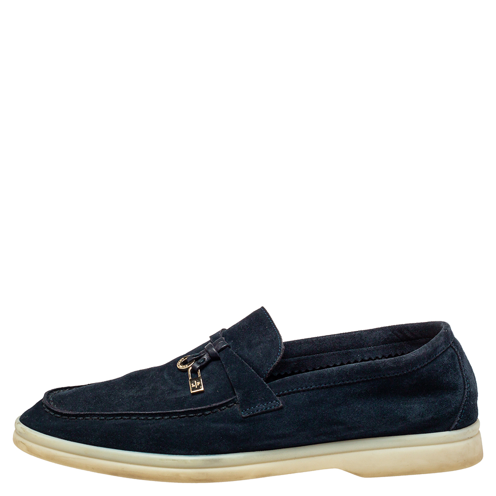 

Loro Piana Blue Suede Summer Charms Walk Slip On Loafers Size