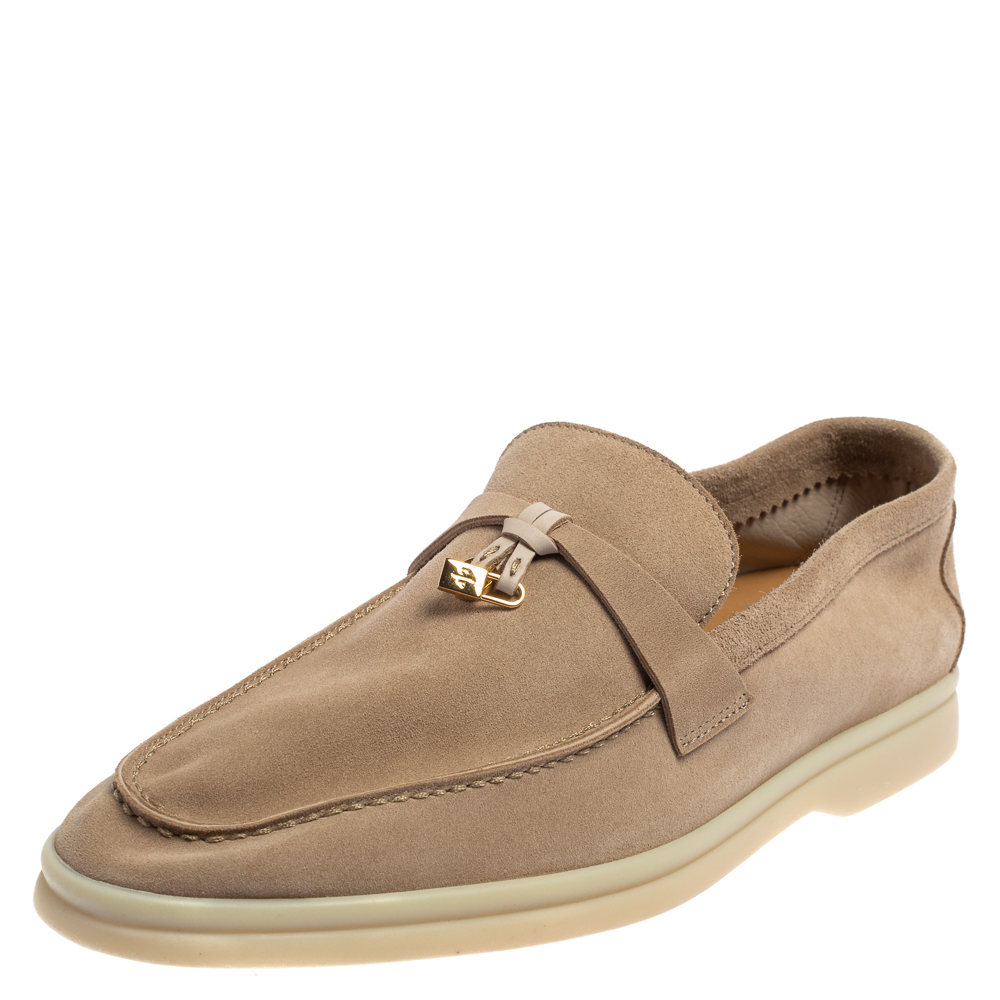 Loro Piana Beige Suede Summer Charms Walk Moccasins Size 40