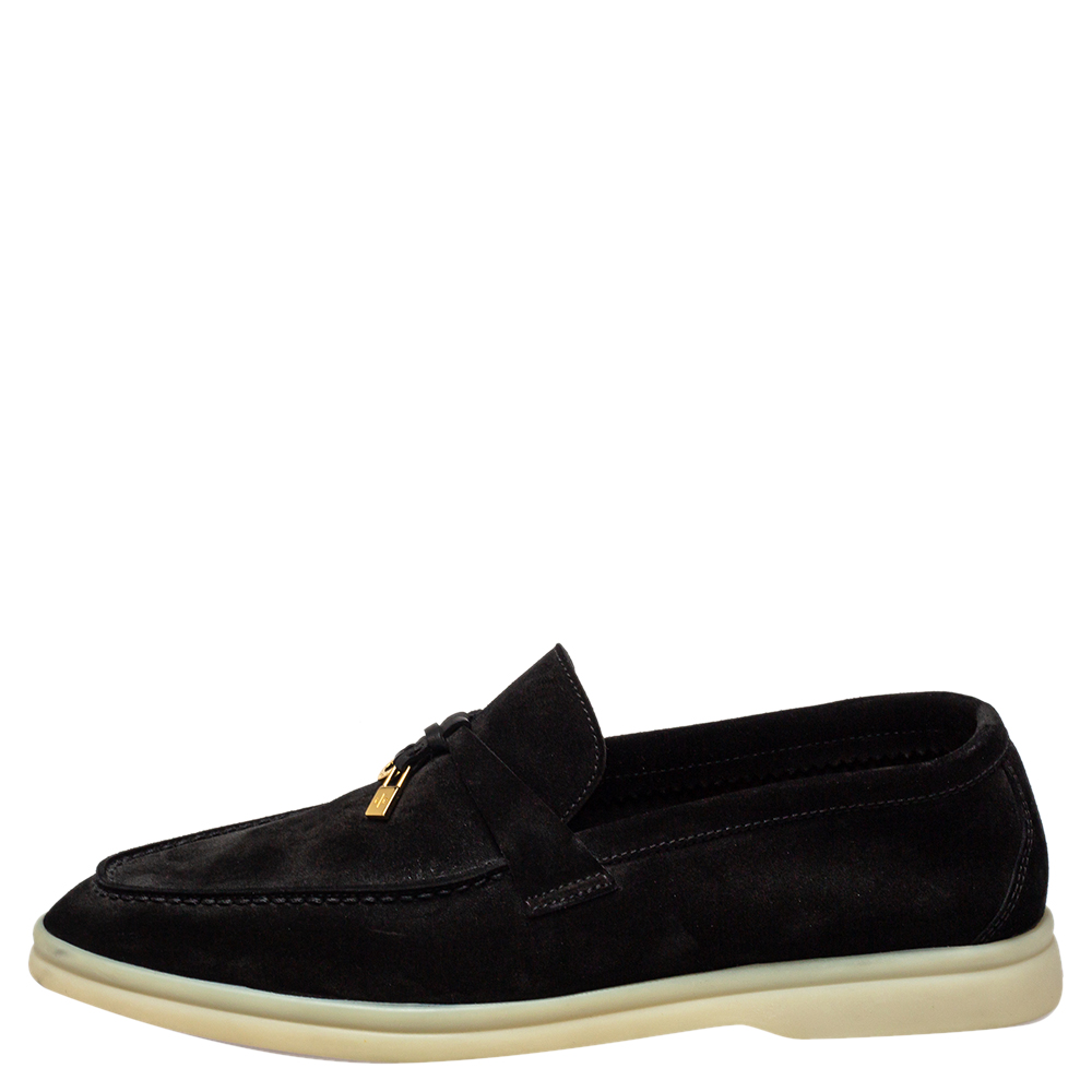 

Loro Piana Black Suede Summer Charms Walk Slip On Loafers Size