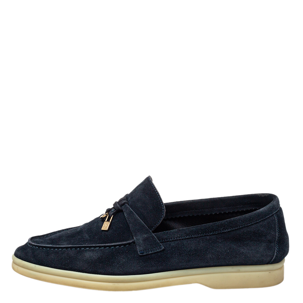 

Loro Piana Navy Blue Suede Summer Charms Walk Slip On Loafers Size
