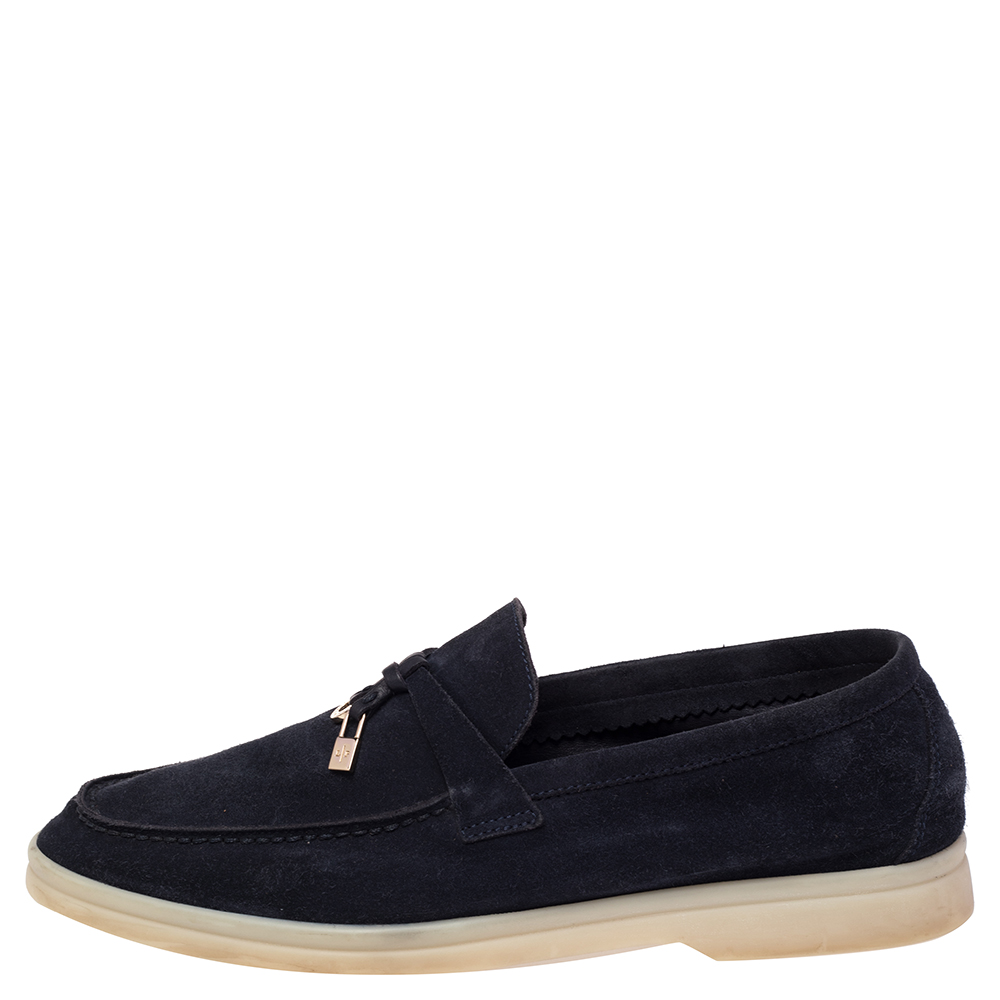 

Loro Piana Navy Blue Suede Summer Charms Walk Slip On Loafers Size