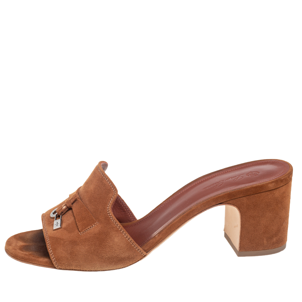 

Loro Piana Brown Suede Charms Slide Sandals Size
