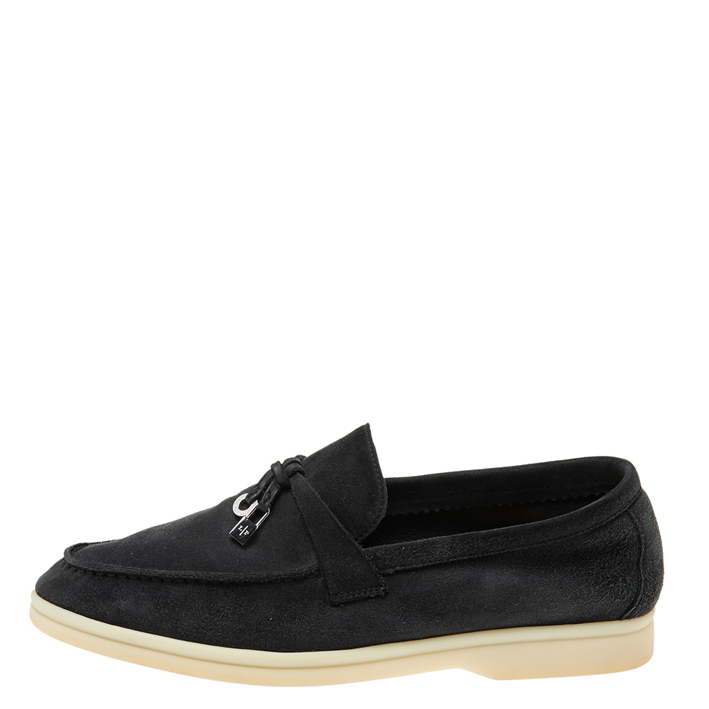 

Loro Piana Black Suede Summer Charms Walk Slip On Loafers Size