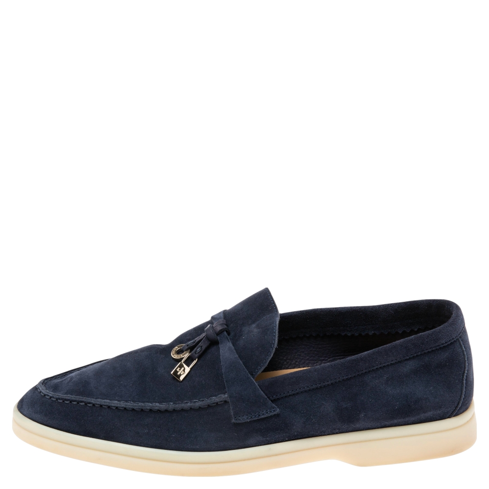 

Loro Piana Navy Blue Suede Summer Charms Walk Slip On Loafers Size
