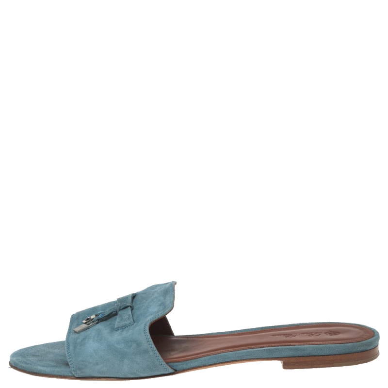 

Loro Piana Blue Suede Summer Charm Flat Slides Size