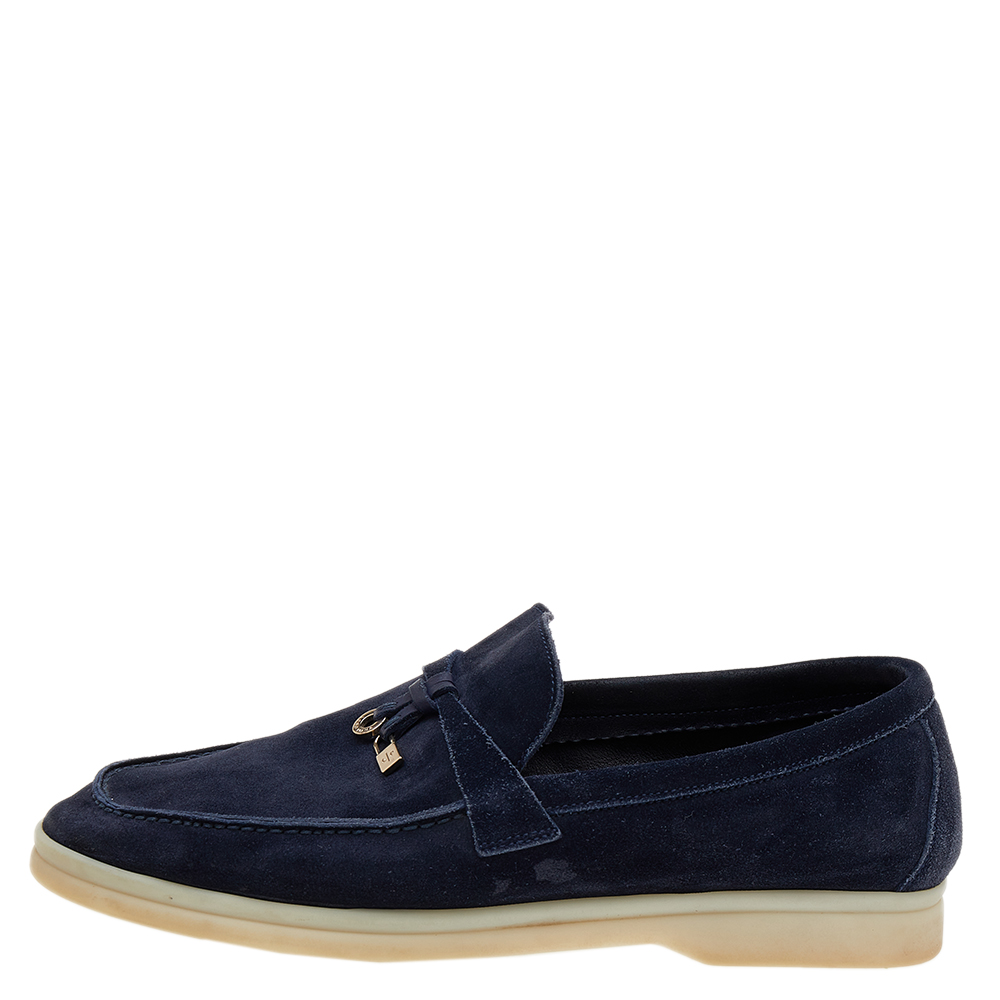 

Loro Piana Navy Blue Suede Summer Charms Walk Slip On Loafers Size