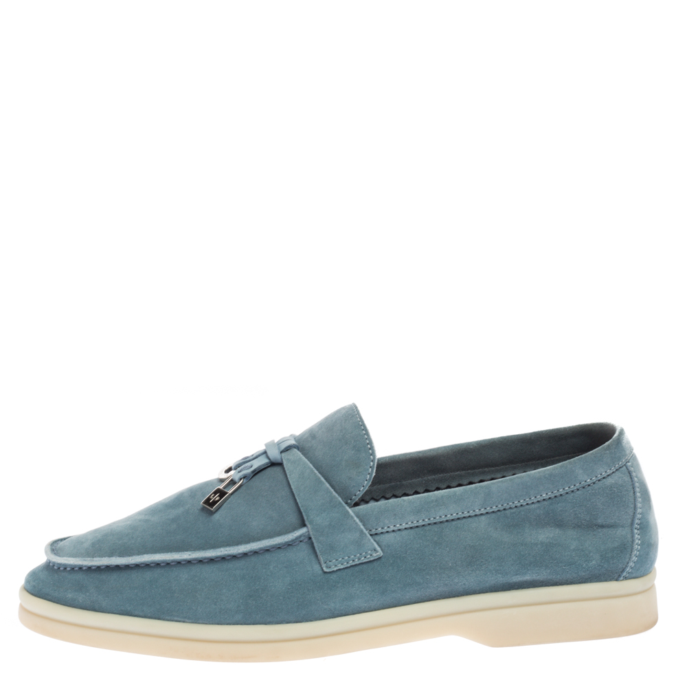 

Loro Piana Light Blue Suede Summer Charms Walk Loafers Size