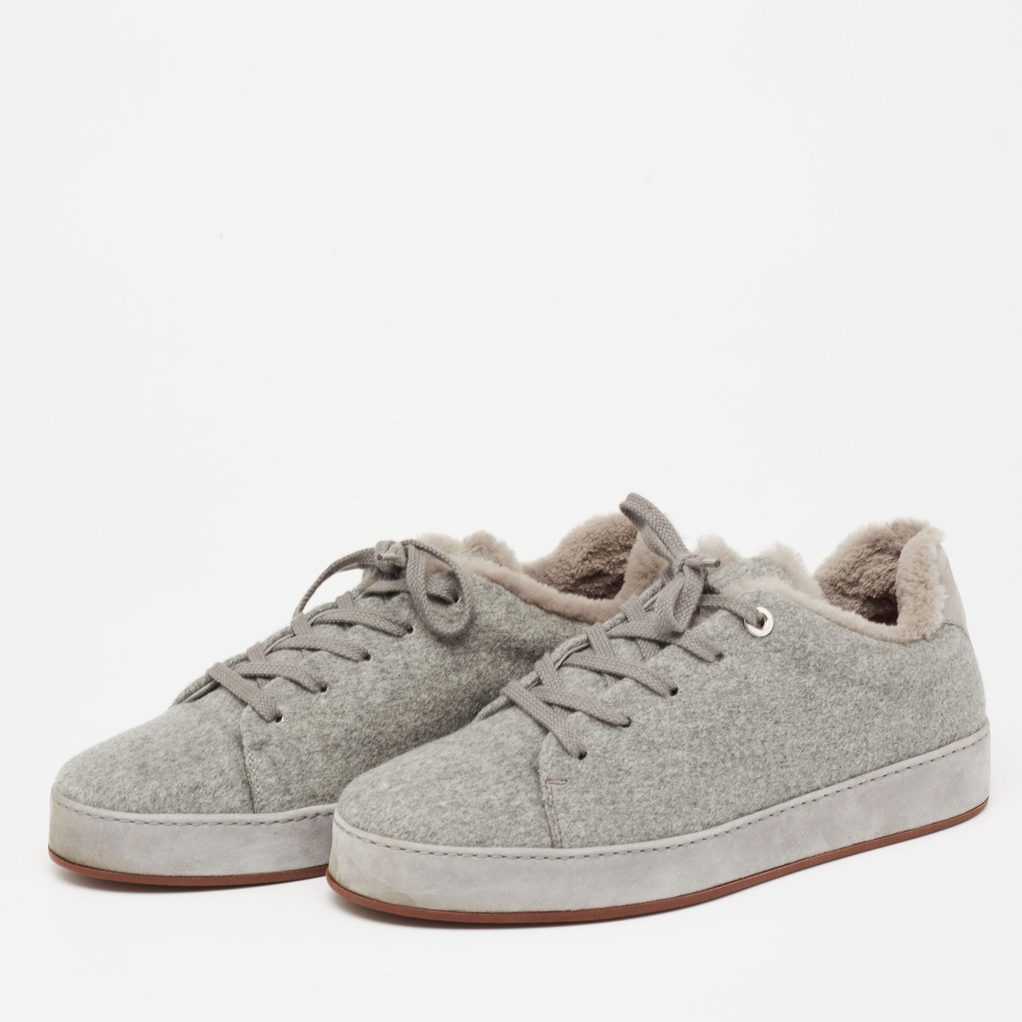 

Loro Piana Grey Tweed And Suede Nuages Lace Up Sneakers Size