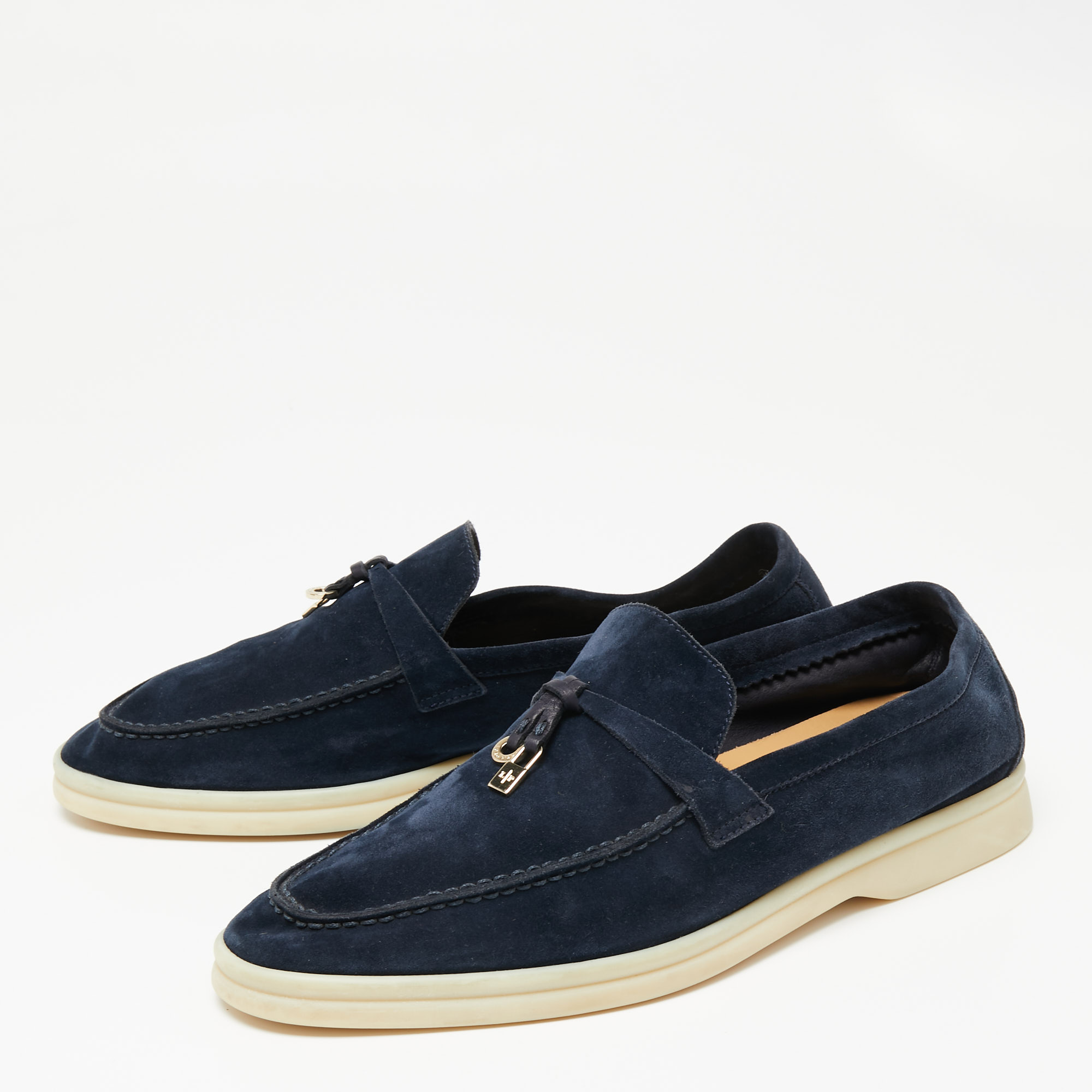 

Loro Piana Navy Blue Suede Summer Charms Walk Slip On Loafers Size