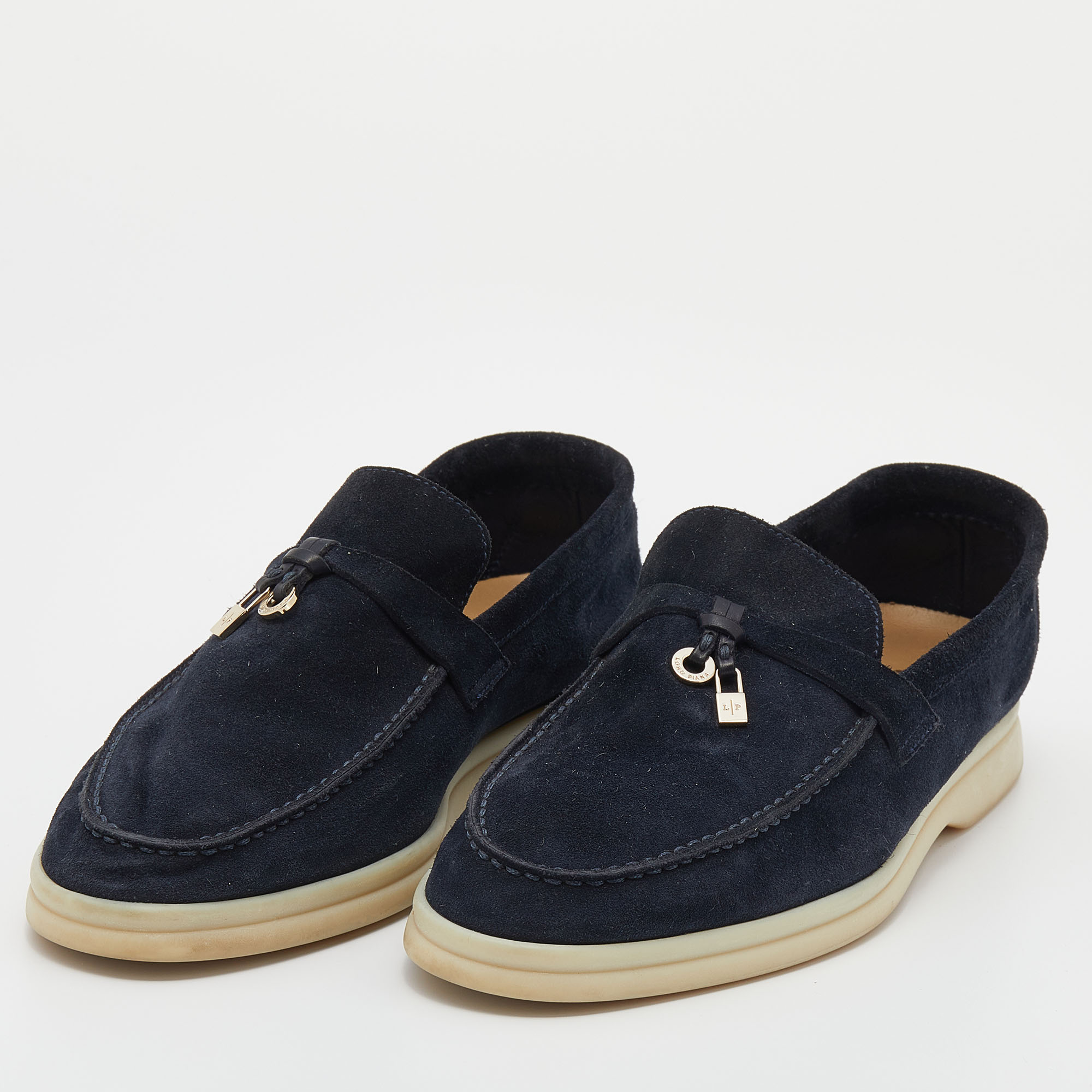 

Loro Piana Navy Blue Suede Summer Charms Walk Slip On Loafers Size