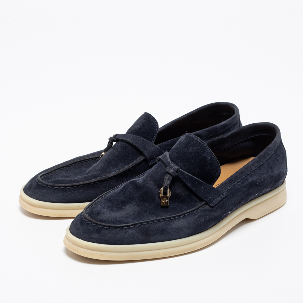 

Loro Piana Navy Blue Summer Charms Walk Loafers Size
