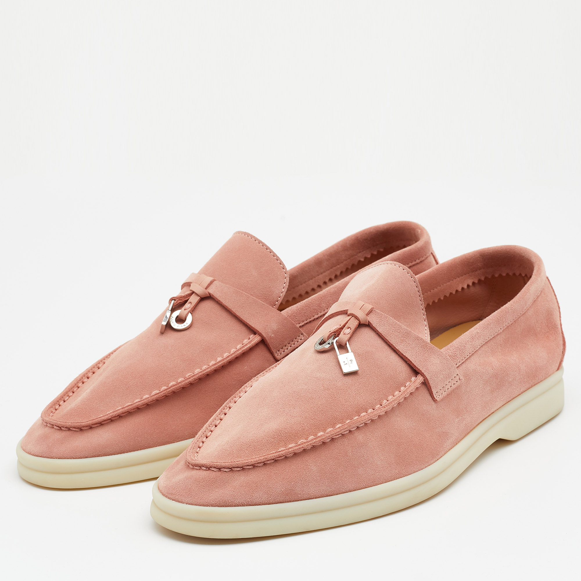 

Loro Piana Pink Suede Summer Charms Walk Slip On Loafers Size