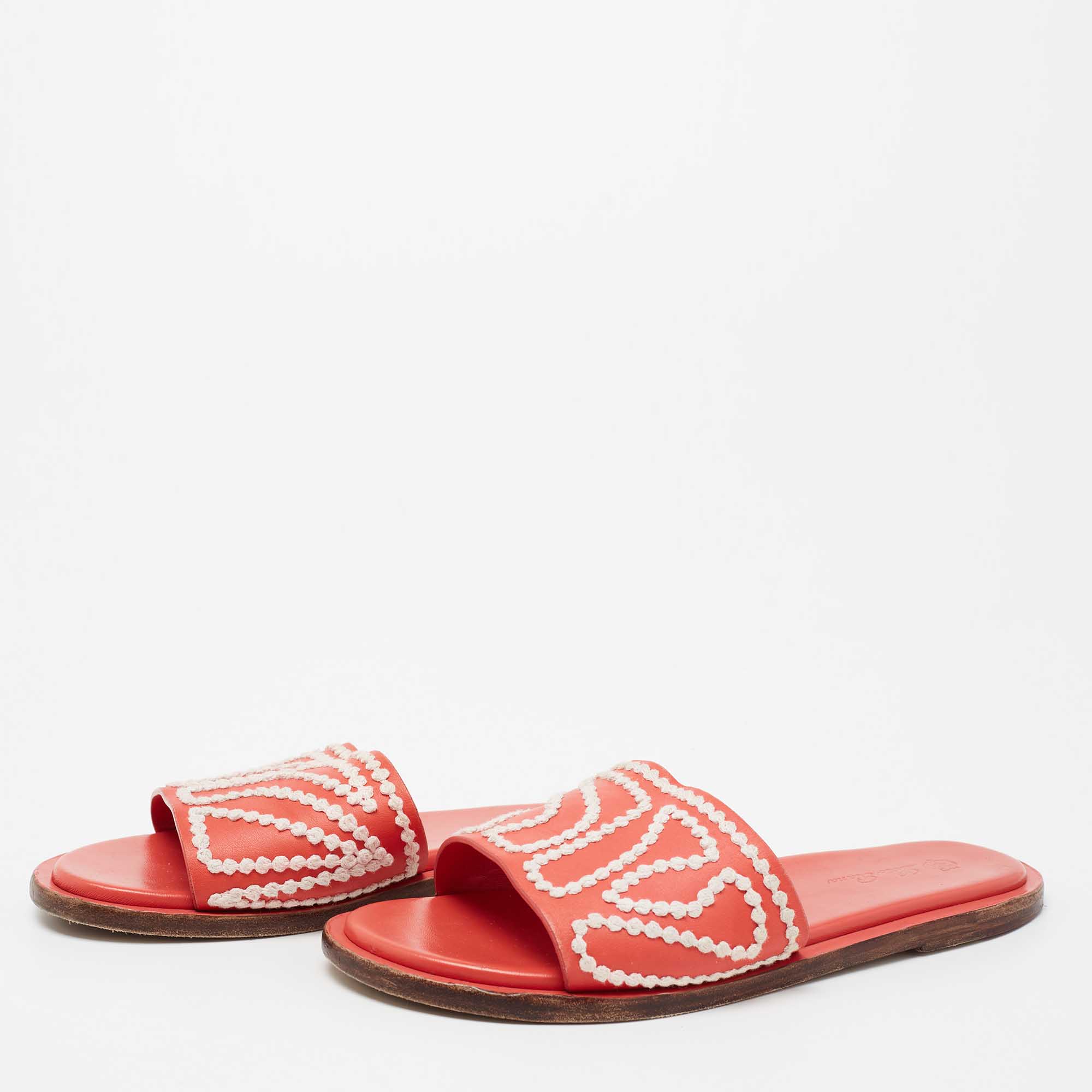 

Loro Piana Coral Pink Leather Flat Slides Size