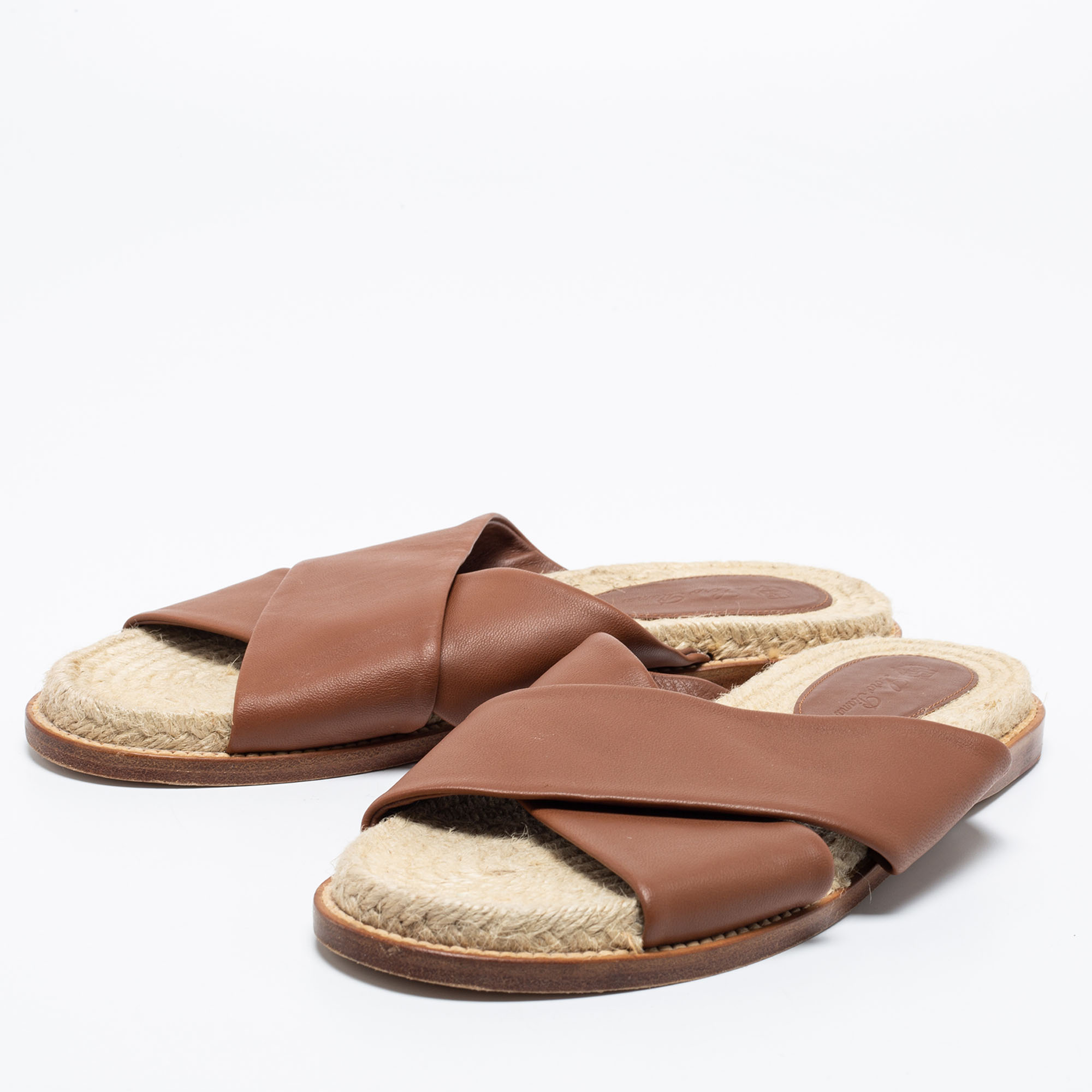 

Loro Piana Brown Leather Crisscross Espadrille Sandals Size