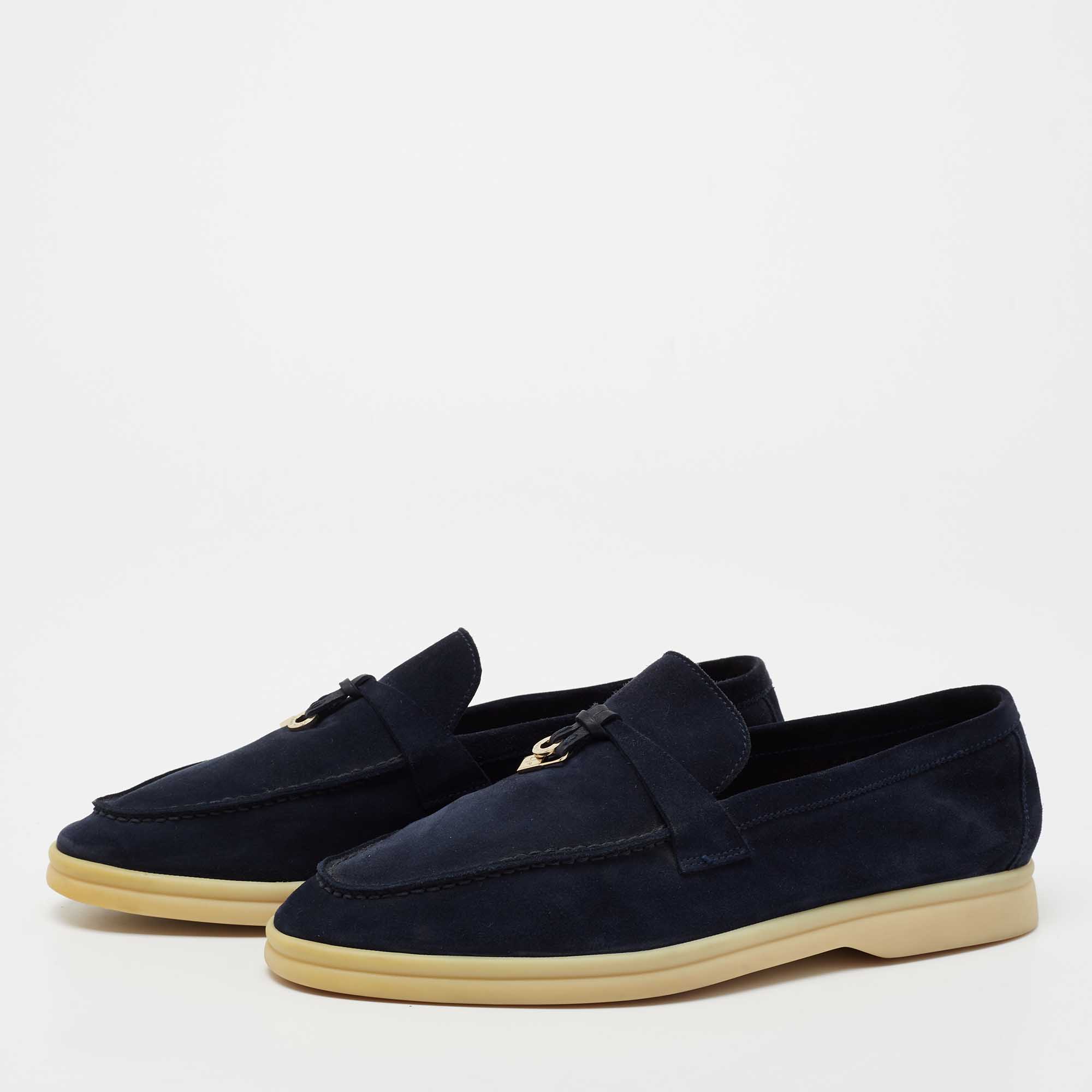 

Loro Piana Navy Blue Suede Summer Charms Walk Loafers Size
