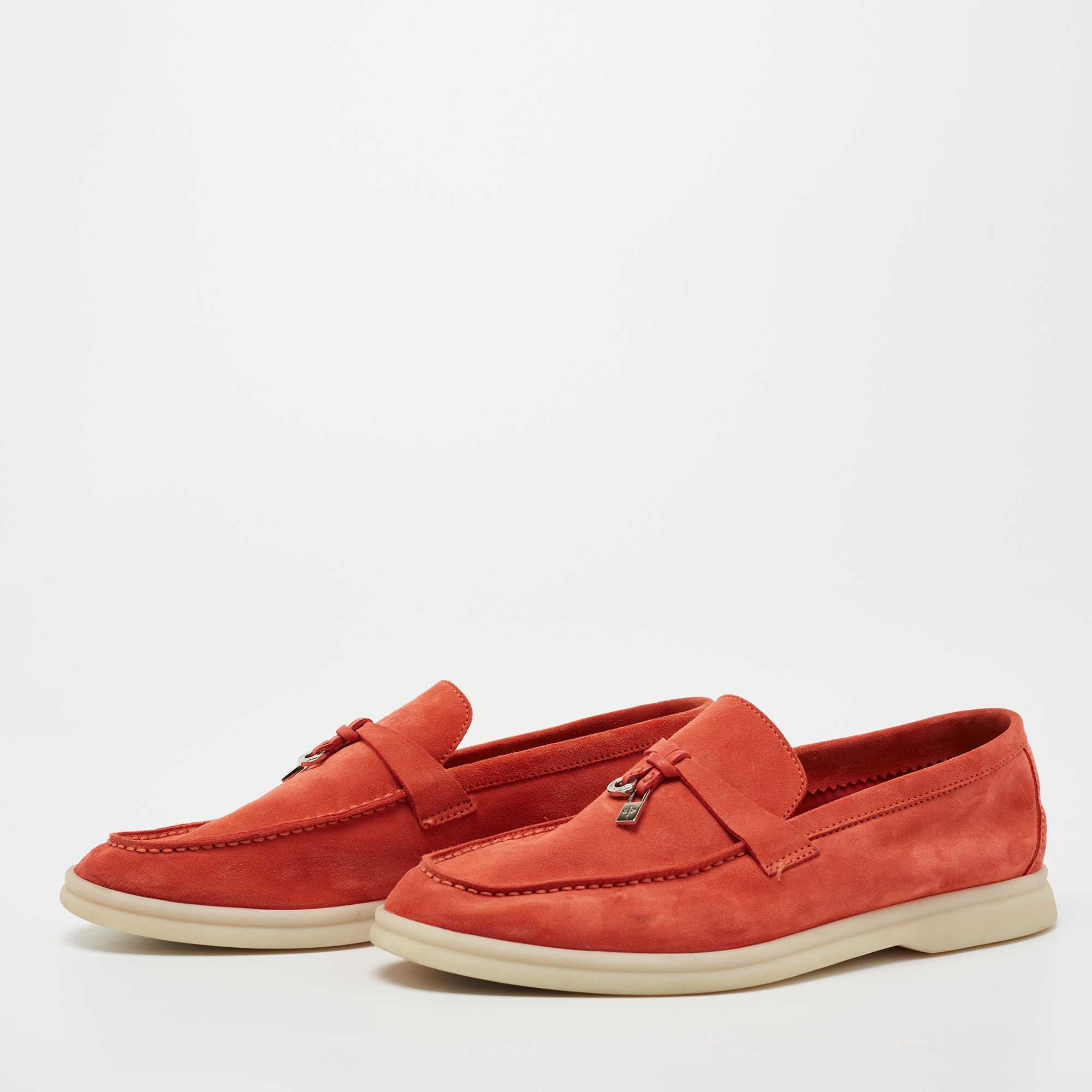 

Loro Piana Coral Orange Suede Summer Charms Walk Loafers Size
