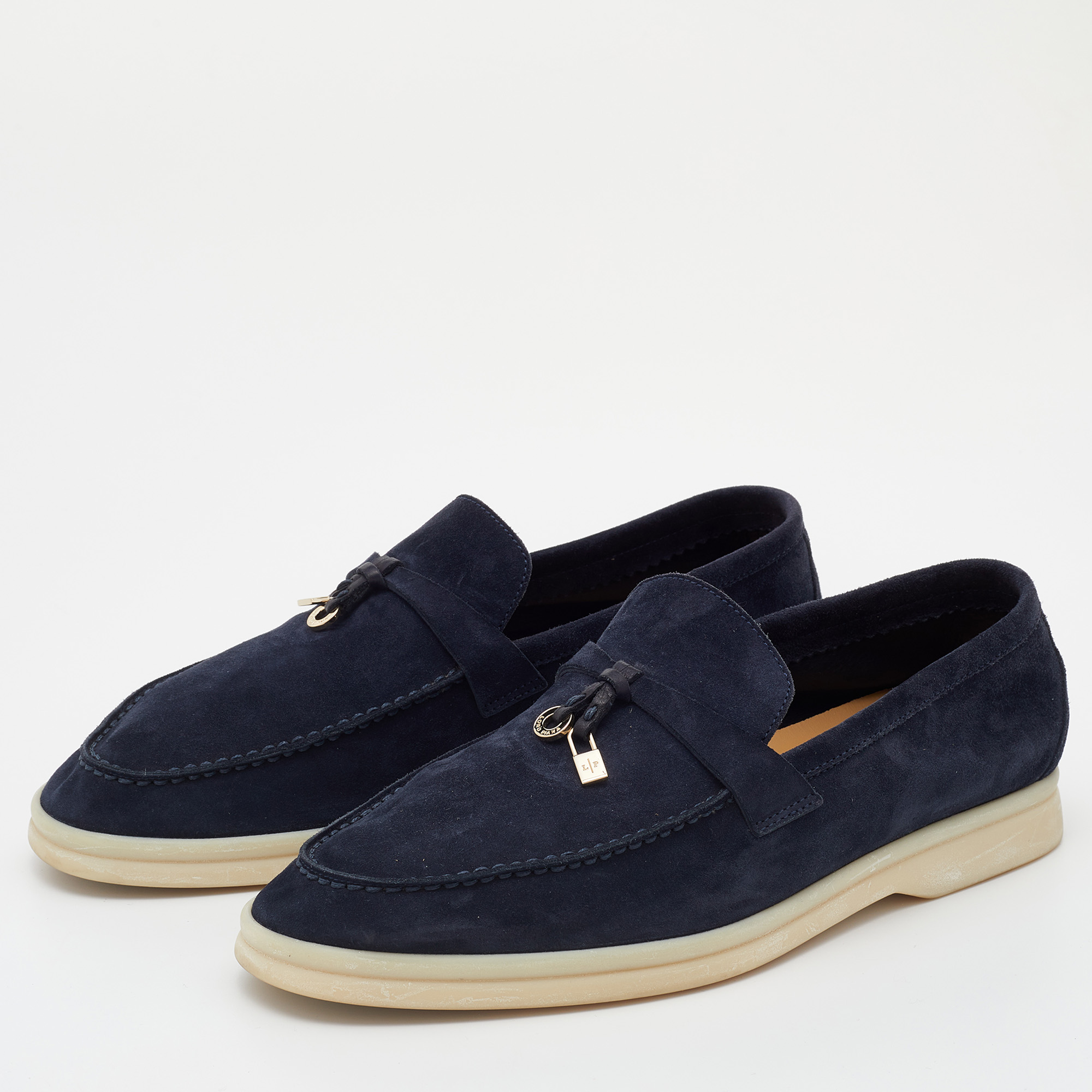 

Loro Piana Navy Blue Suede Summer Charms Walk Loafers Size
