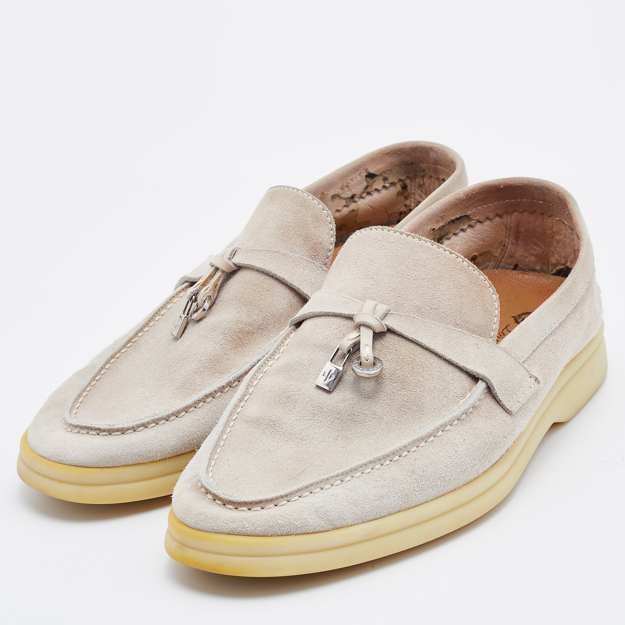 

Loro Piana Light Grey Suede Summer Charms Walk Loafers Size