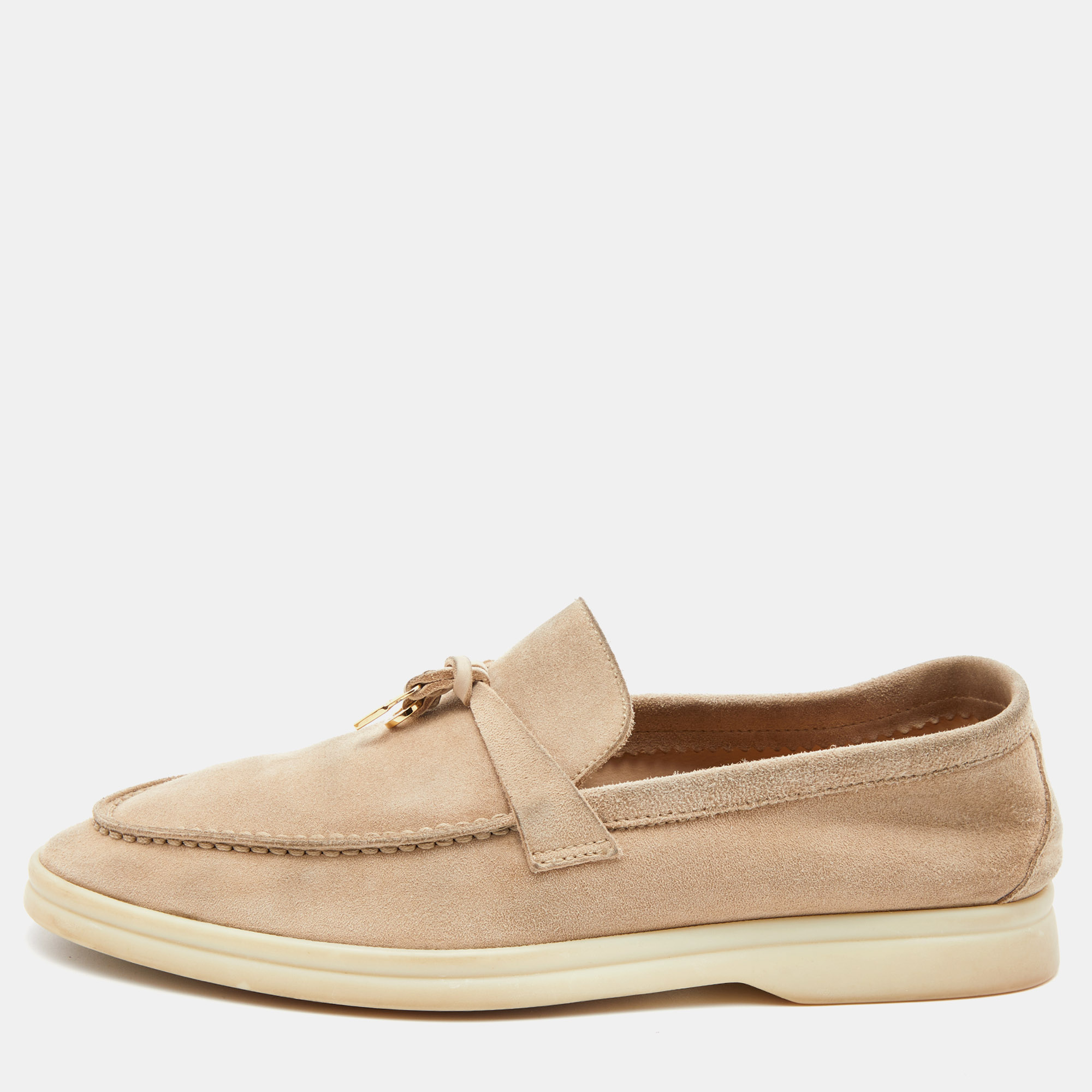 Pre Owned Loro Piana Beige Nubuck Leather Summer Charms Walk Slip On Loafers Size 36.5