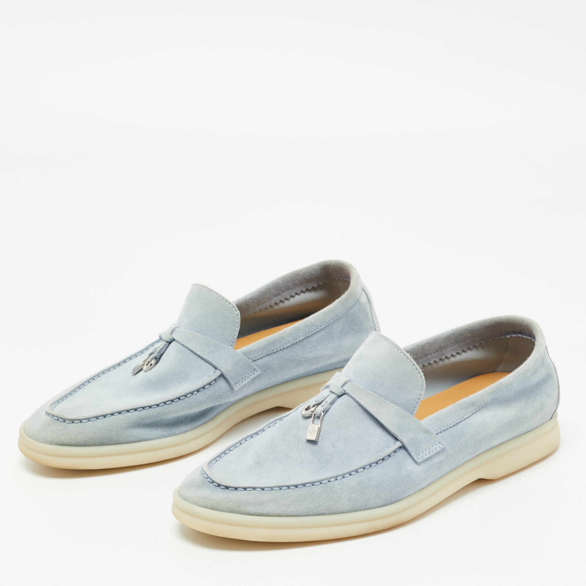 

Loro Piana Light Blue Suede Summer Charms Walk Loafers Size
