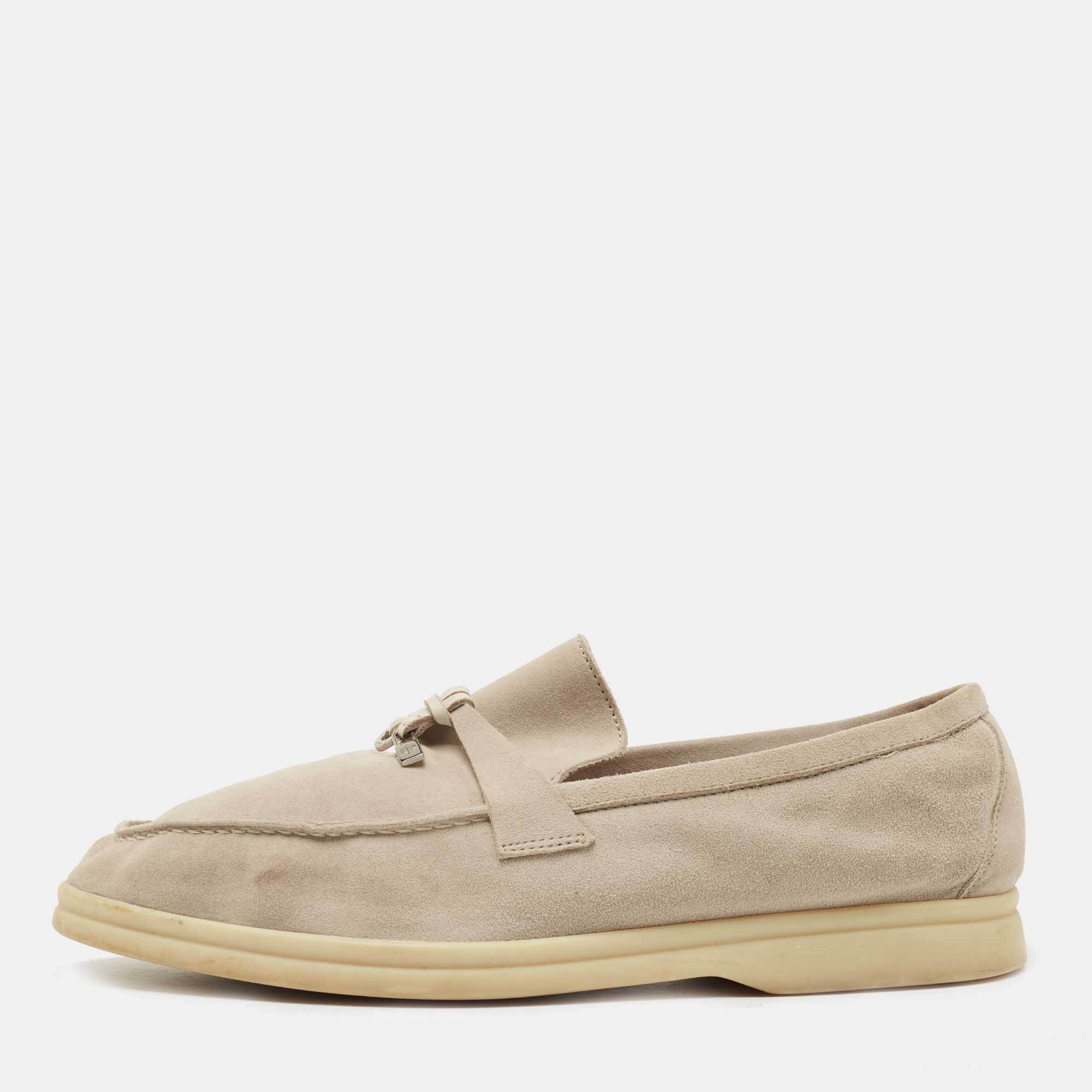 Pre Owned Loro Piana Beige Suede Summer Charms Walk Loafers Size 40
