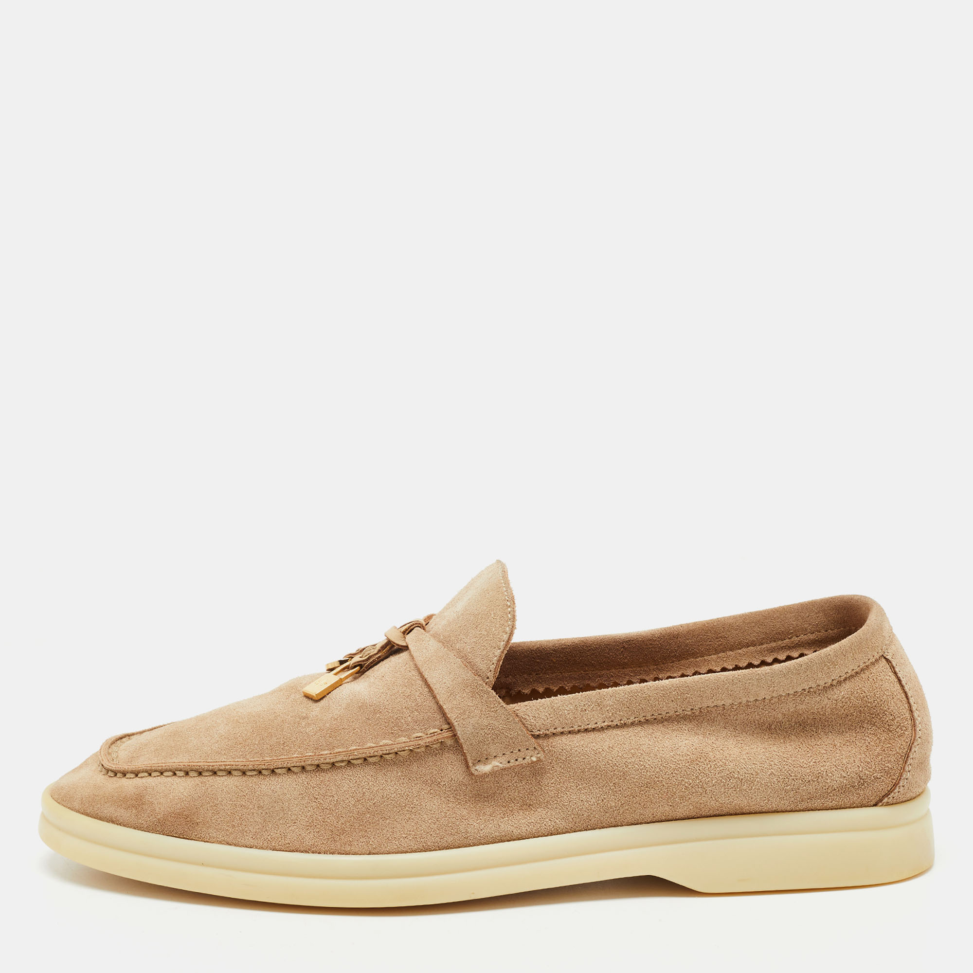Pre Owned Loro Piana Biege Suede Summer Charms Loafers Size 37.5