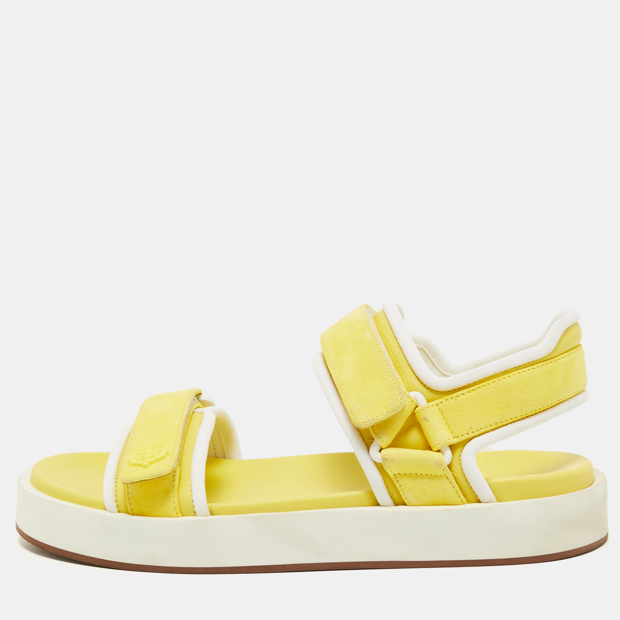 Pre-owned Loro Piana Yellow Leather Waikiki Flat Sandals Size 37