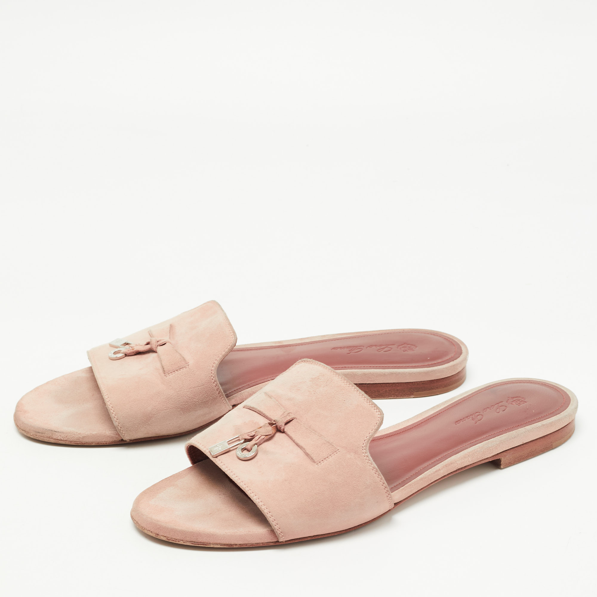 

Loro Piana Pink Suede Summer Charms Flat Slides Size