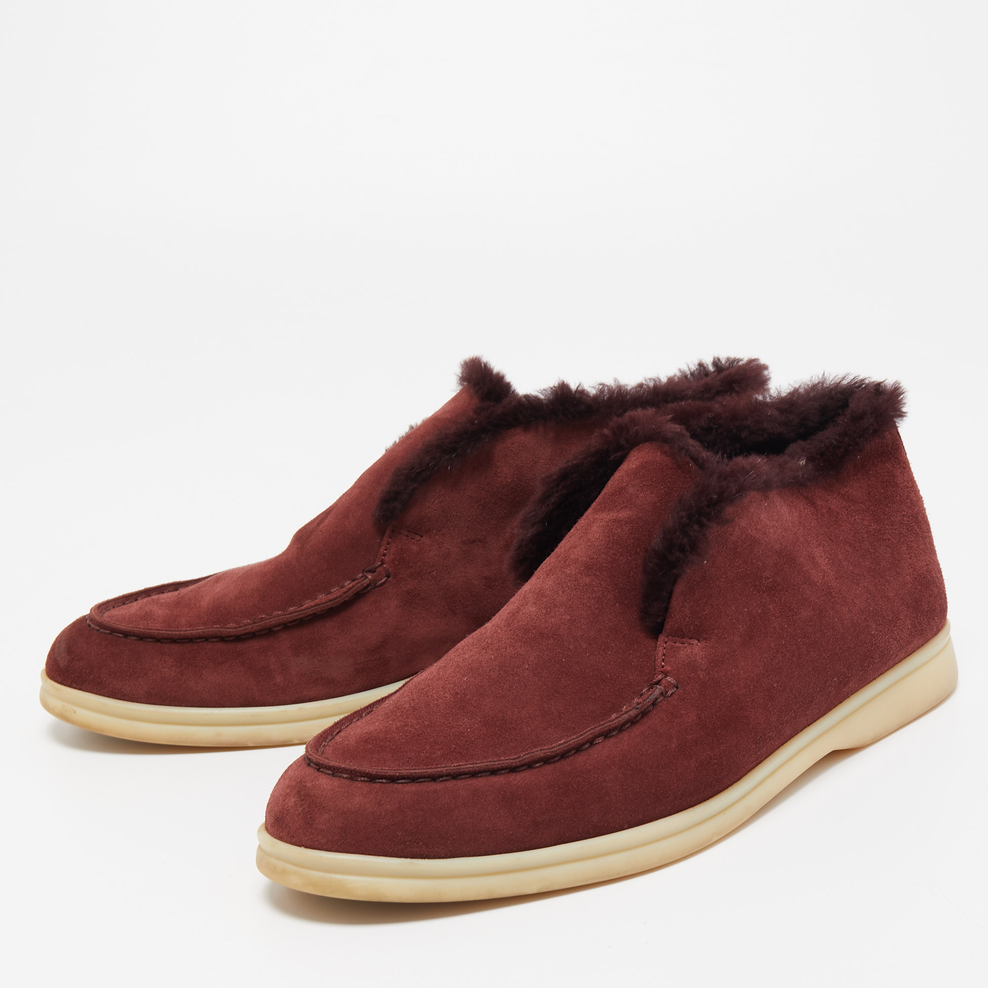 

Loro Piana Burgundy Fur and Suede Open Walk Chukka Boots Size